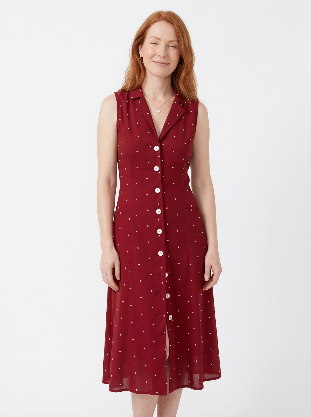 Polkadot Button-Front Midi Dress