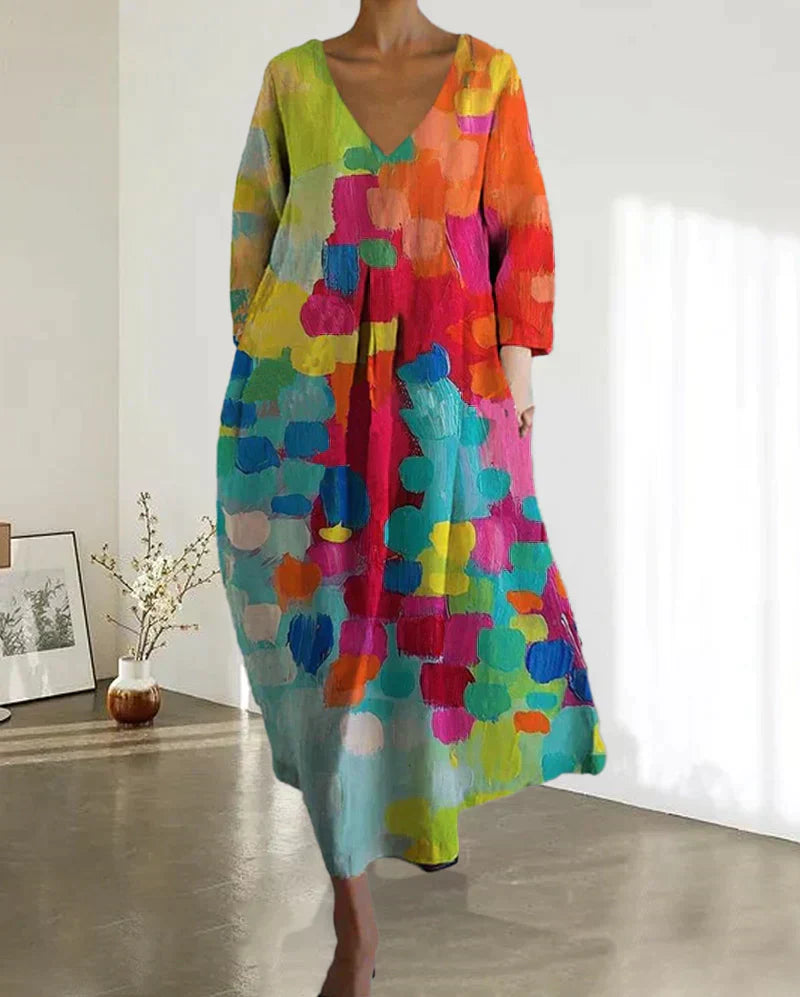 Colorful Abstract Print A-Line Dress