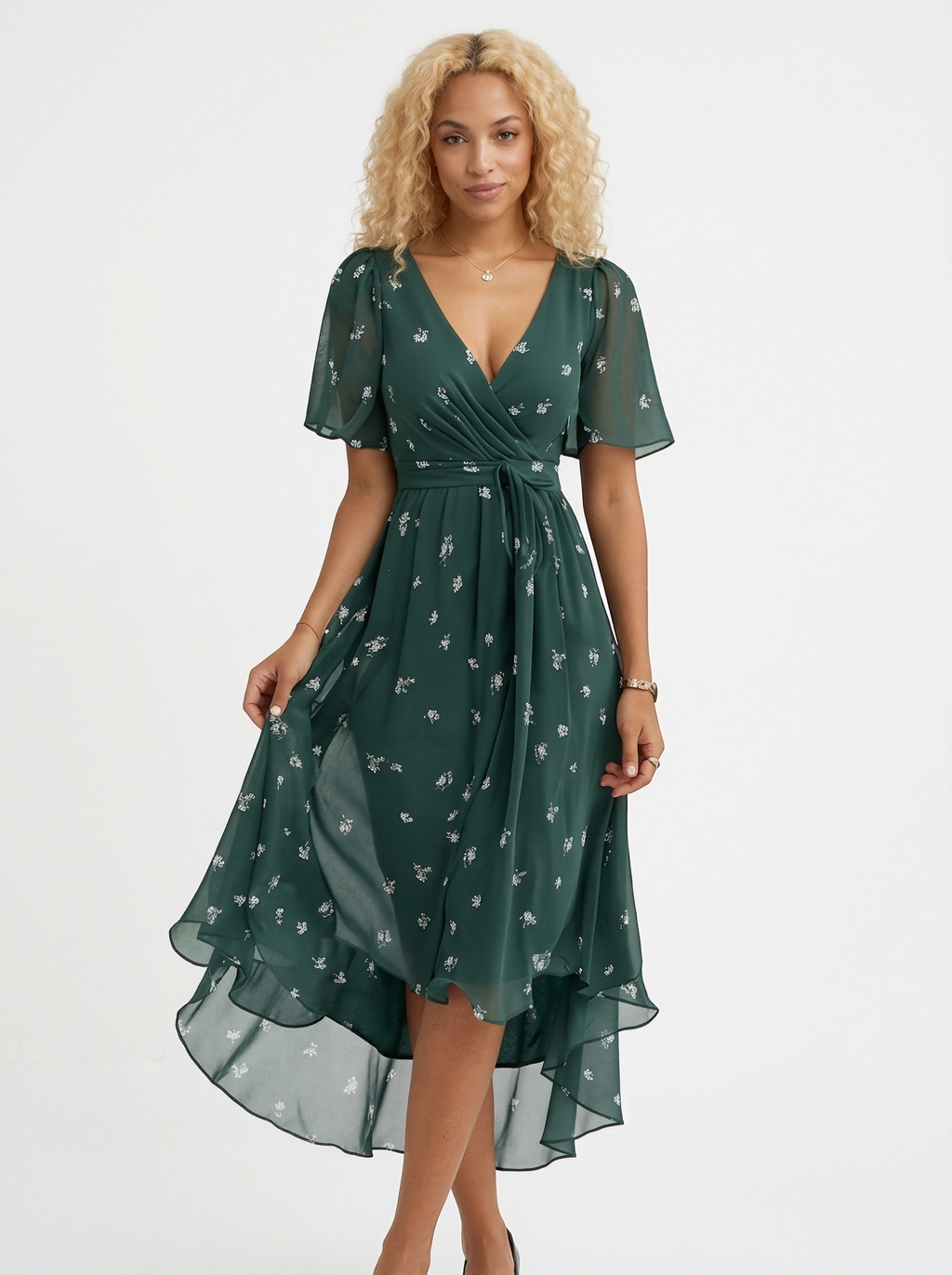 Floral High-Low Wrap Dress