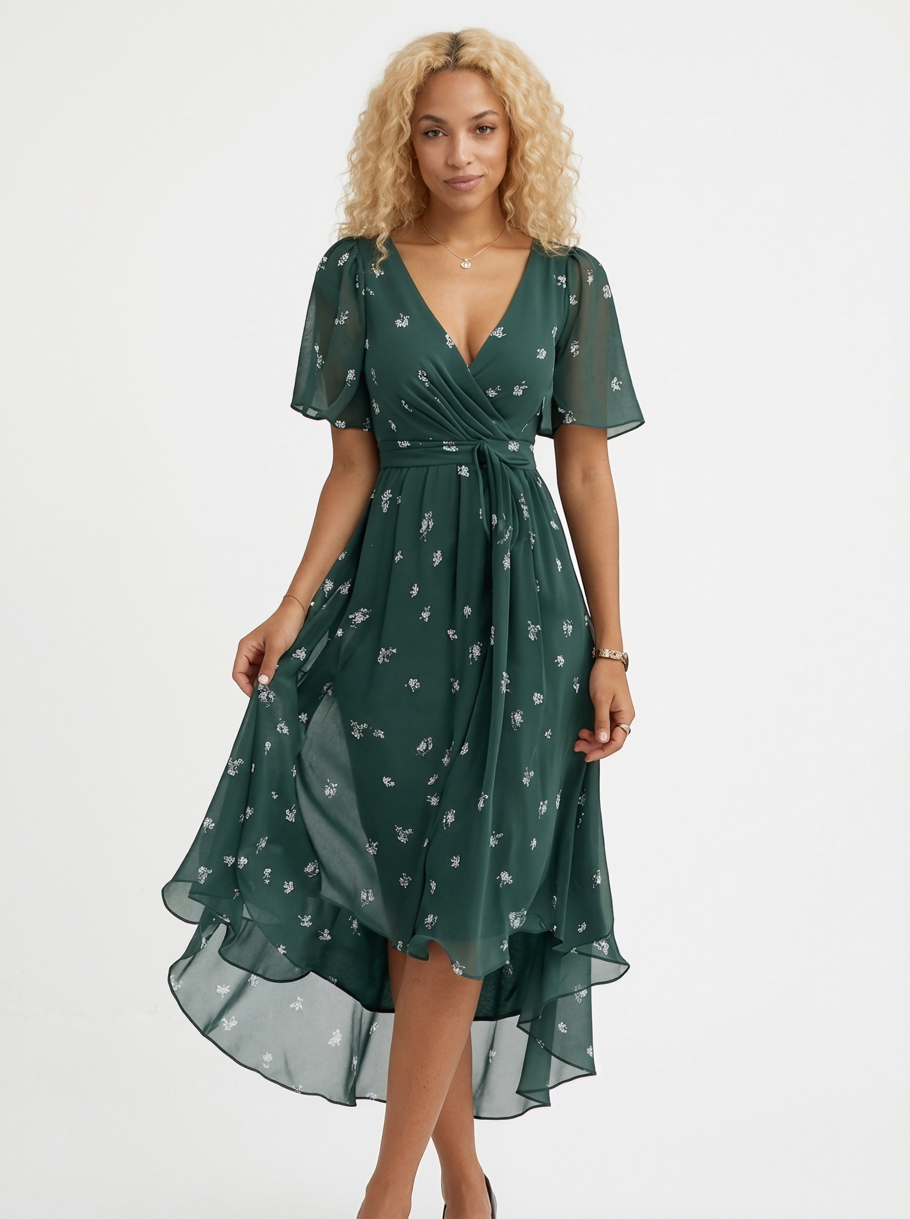 Floral High-Low Wrap Dress