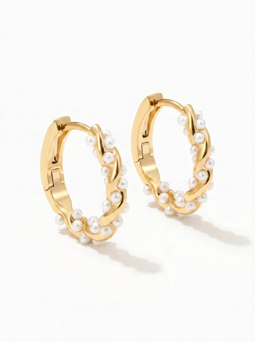 Gold Pearl Hoop Earrings