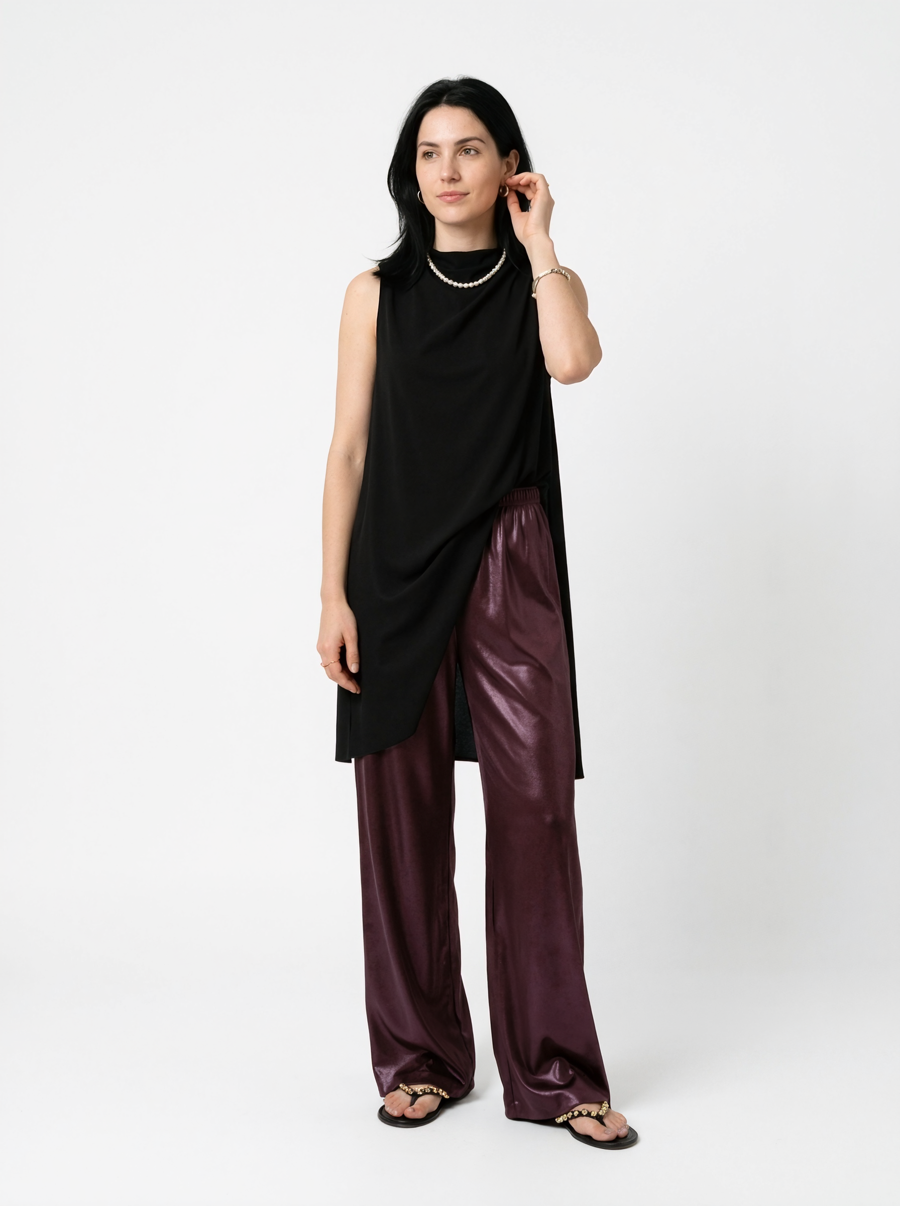 Relaxed Glossy Wide Leg Trousers