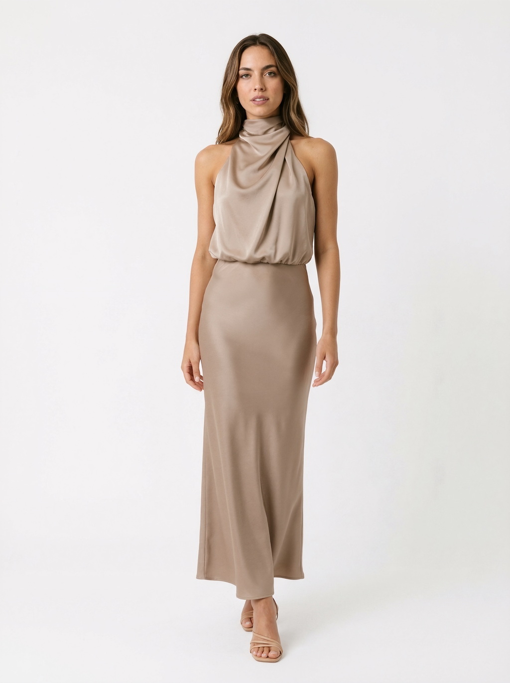 Satin Draped Maxi Dress