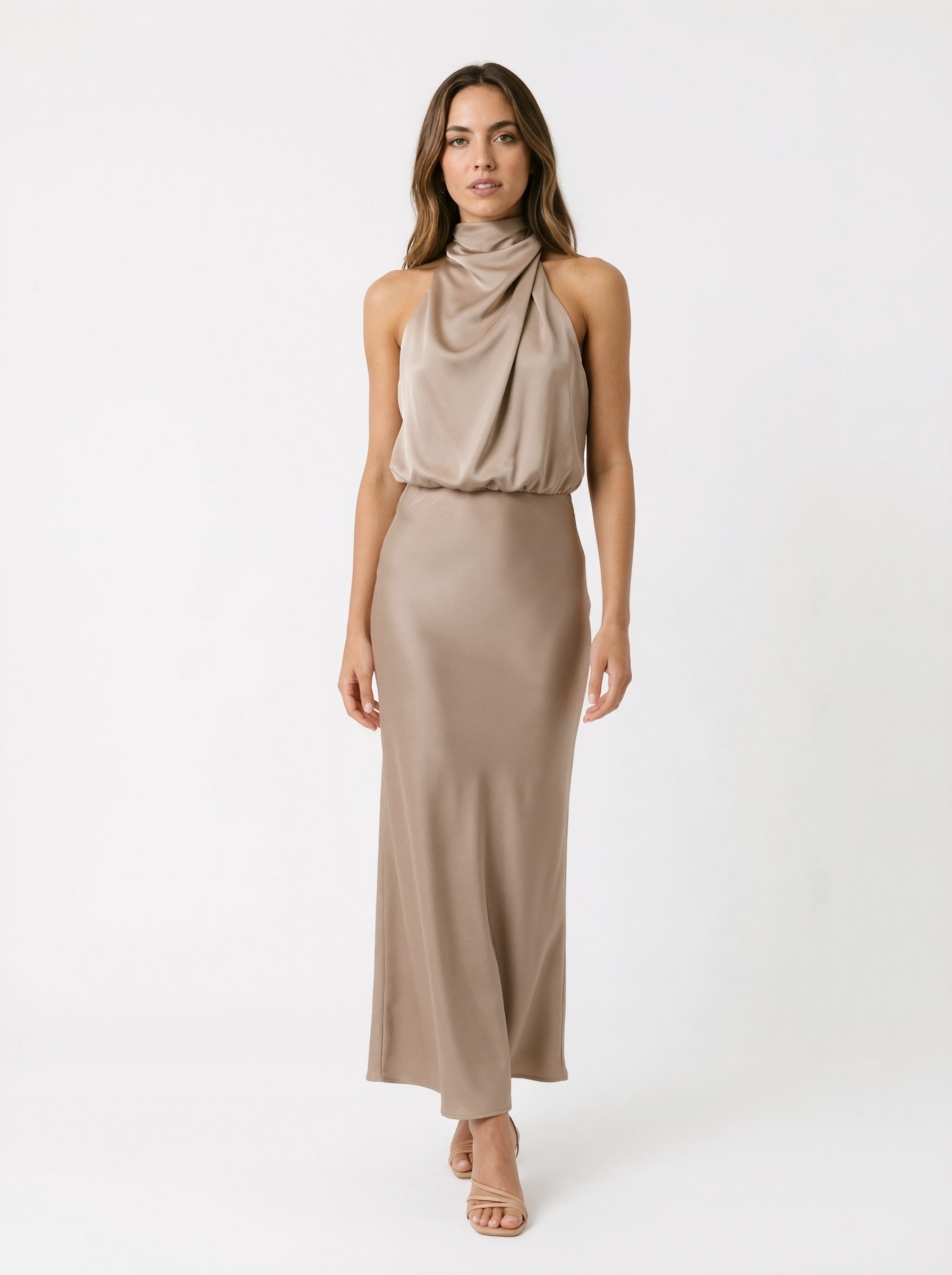Satin Draped Maxi Dress