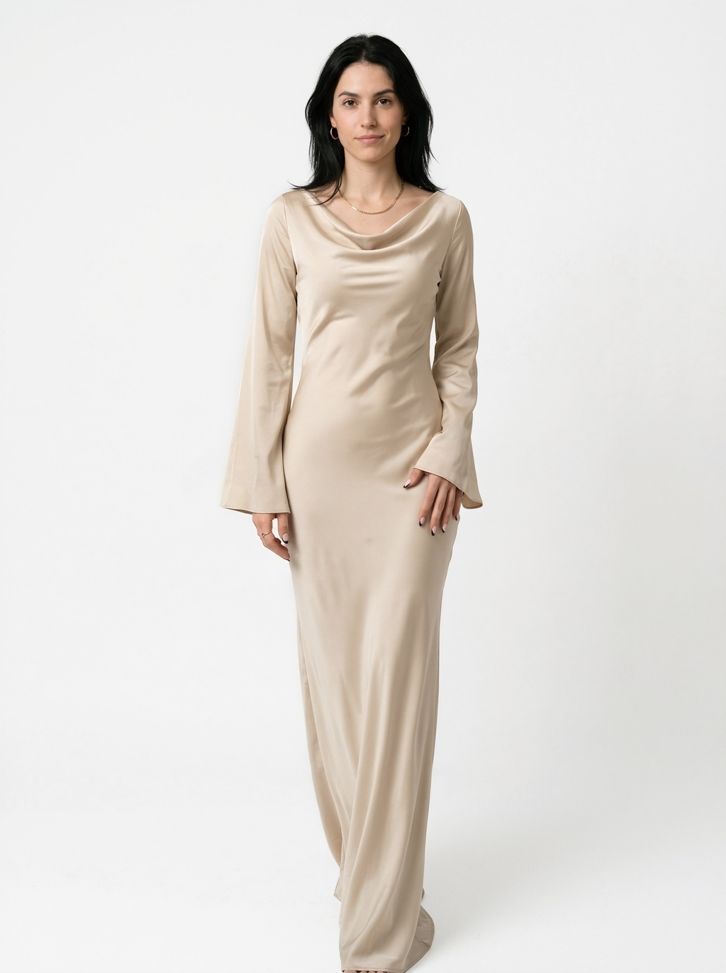 Satin Cowl Neck Maxi Dress