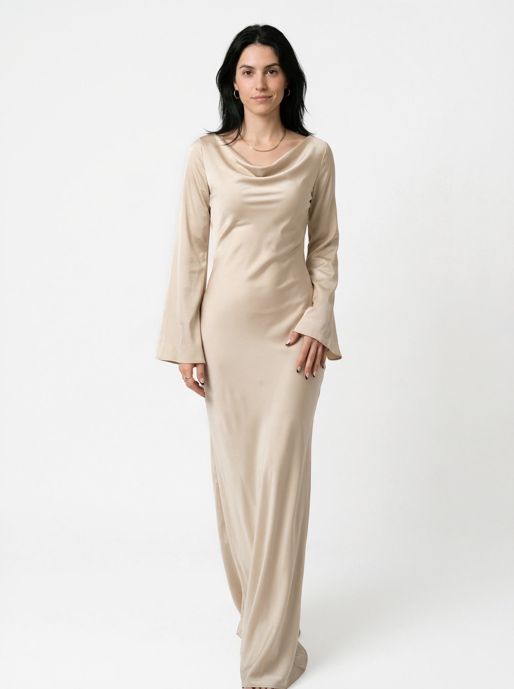Satin Cowl Neck Maxi Dress