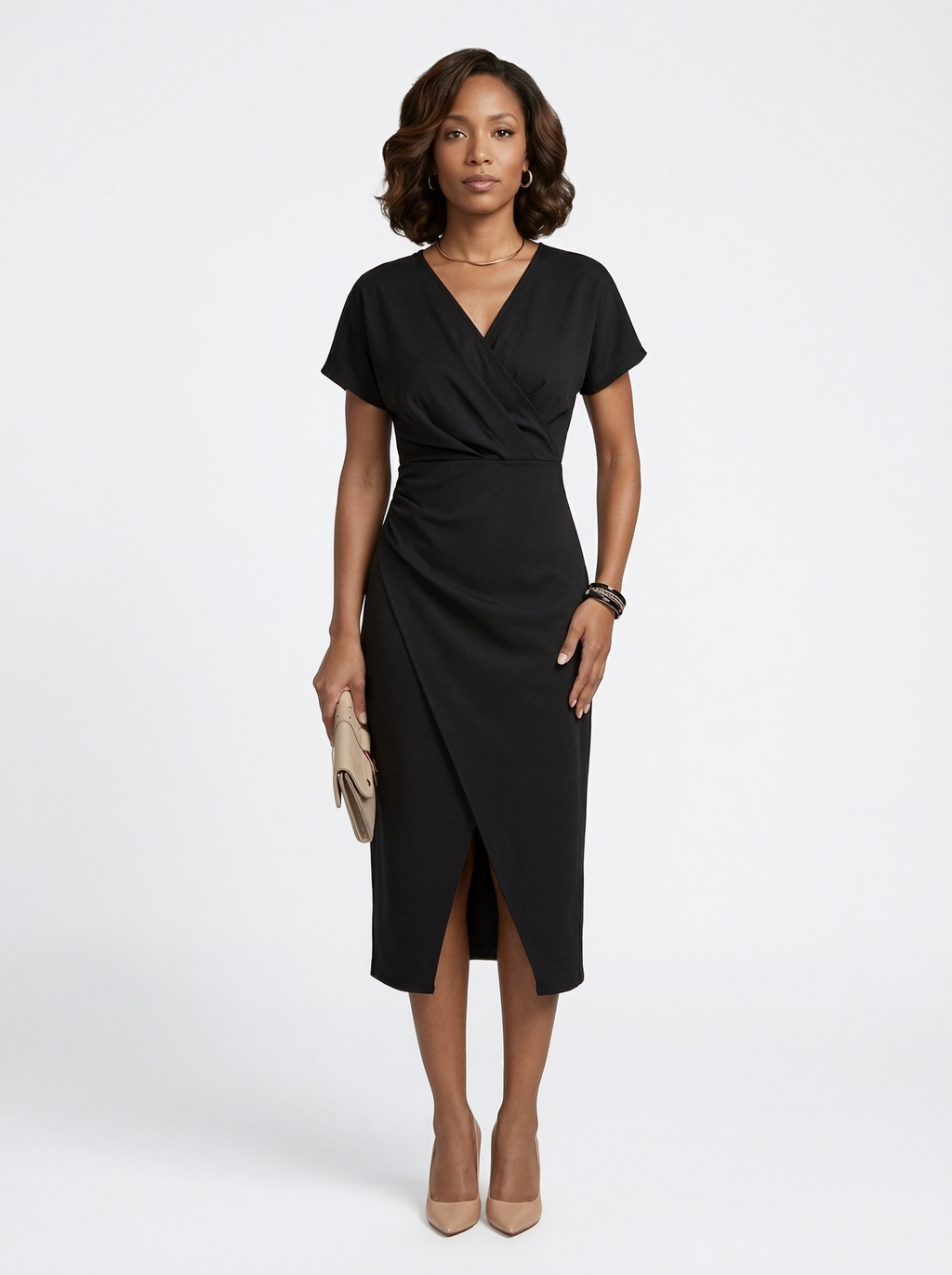 Wrap Short Sleeve Midi Dress