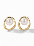 Abstract Gold Pearl Drop Earrings