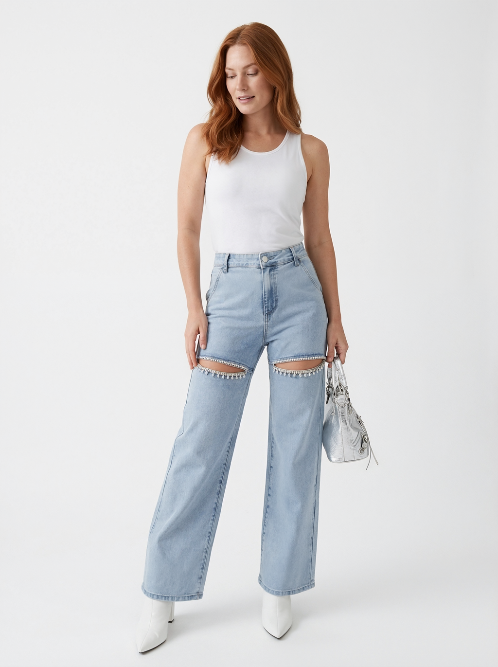 Vintage Wash Glitter Knee Jeans