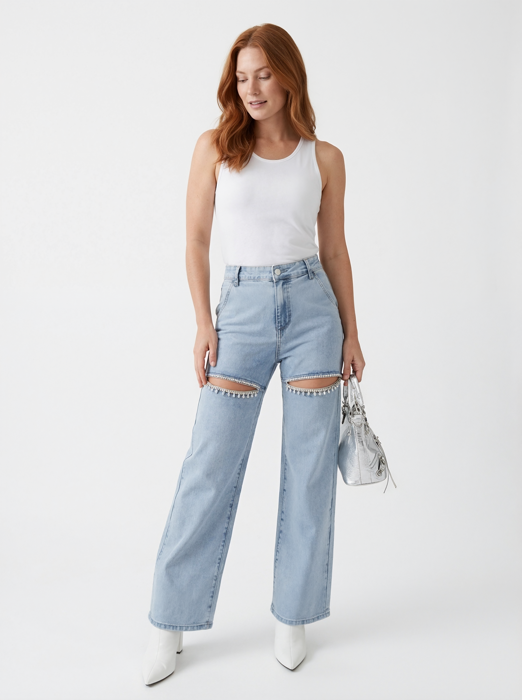 Vintage Wash Glitter Knee Jeans