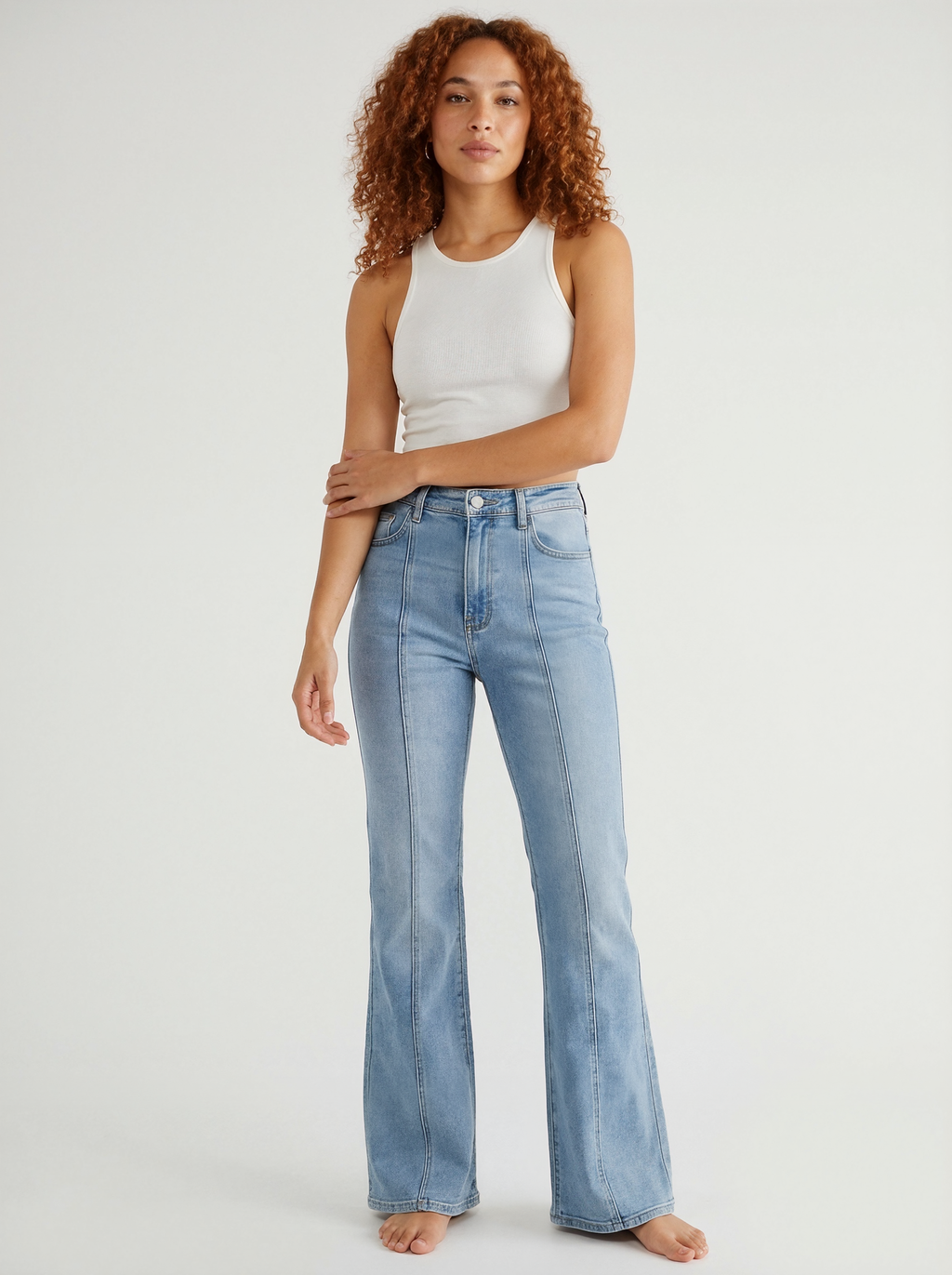 High-Waist Front Seam Flared Jeans