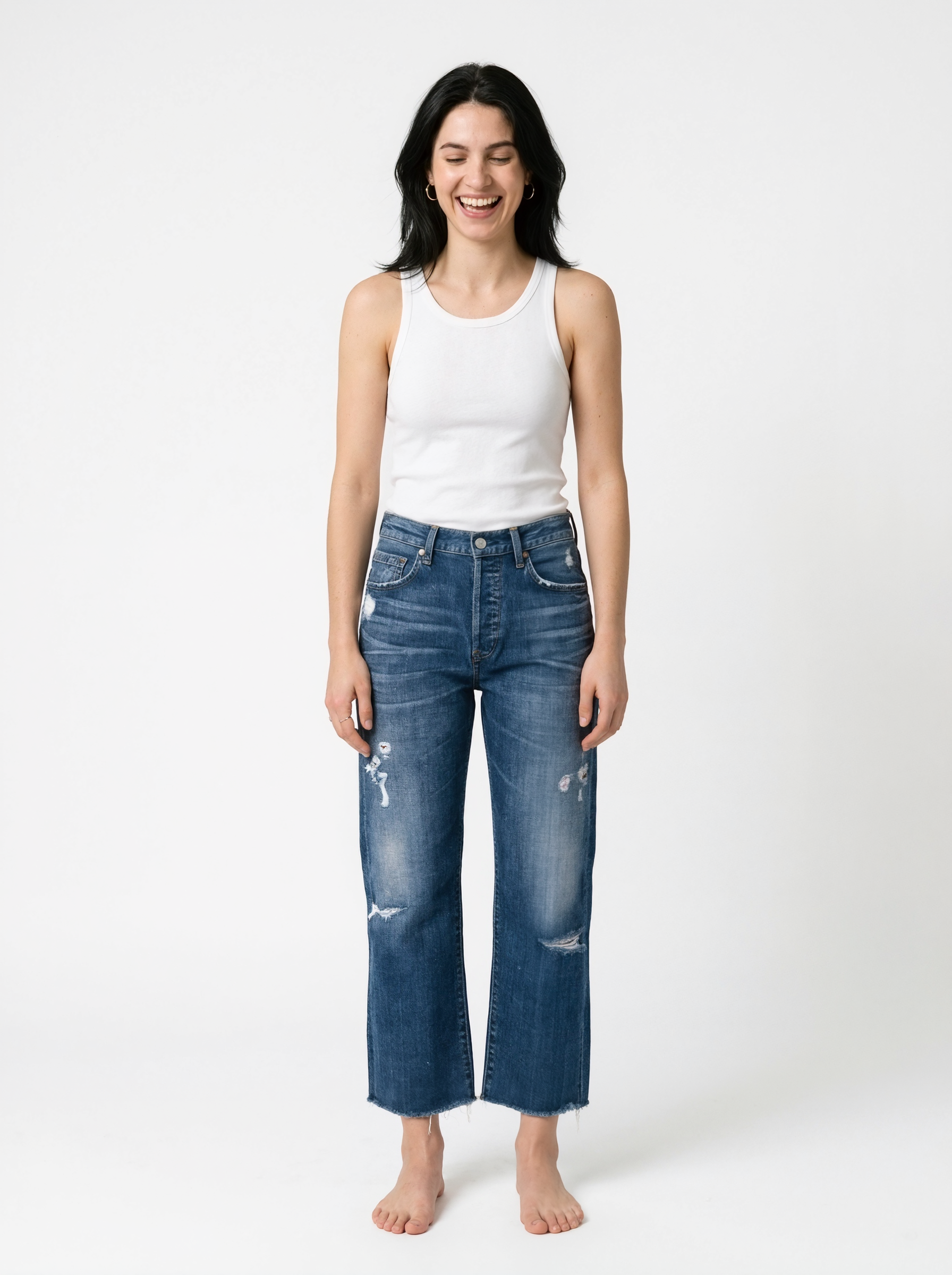 High Waist Cropped Wide Leg Jeans