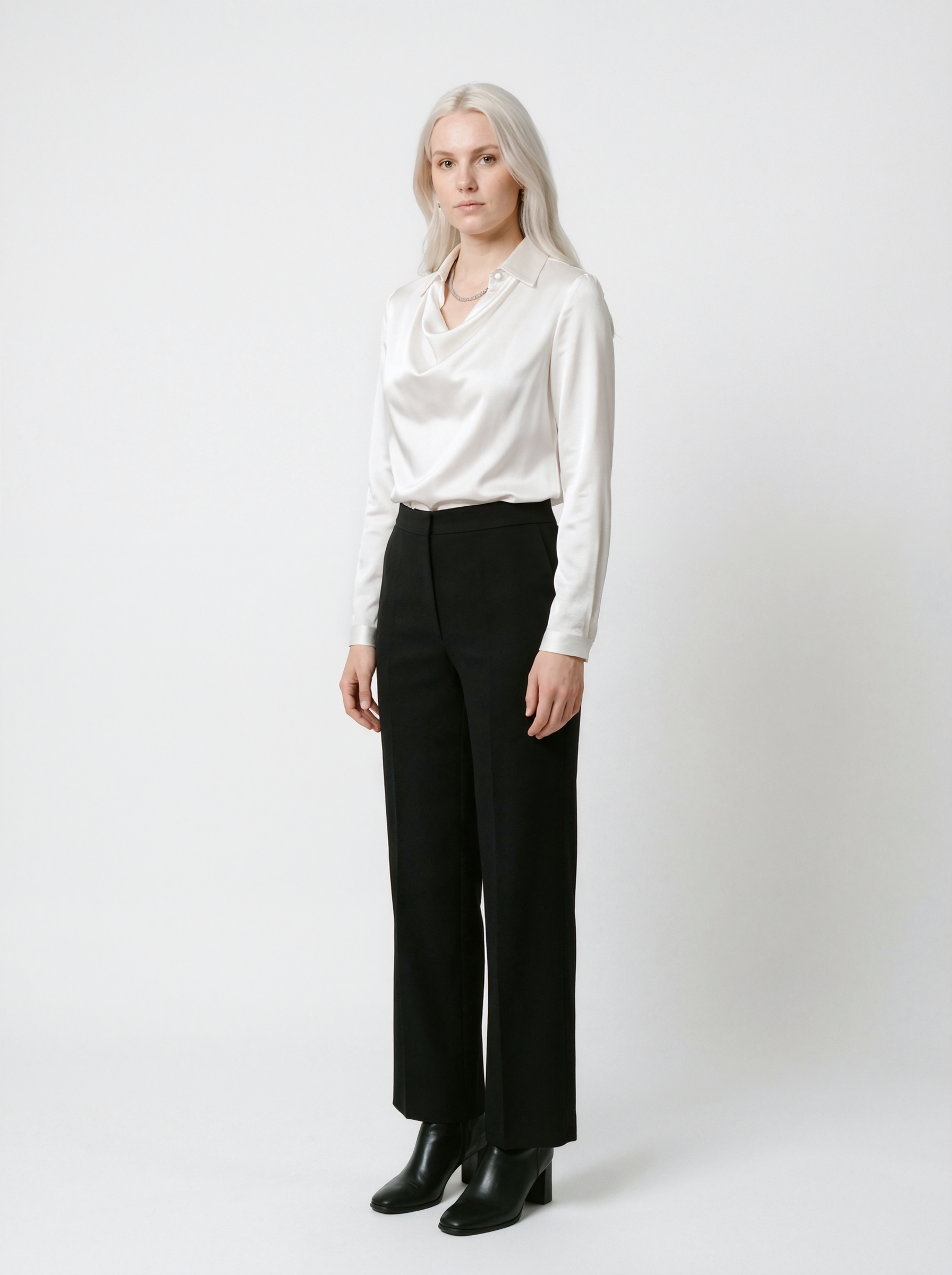Draped Collar Long Sleeve Blouse