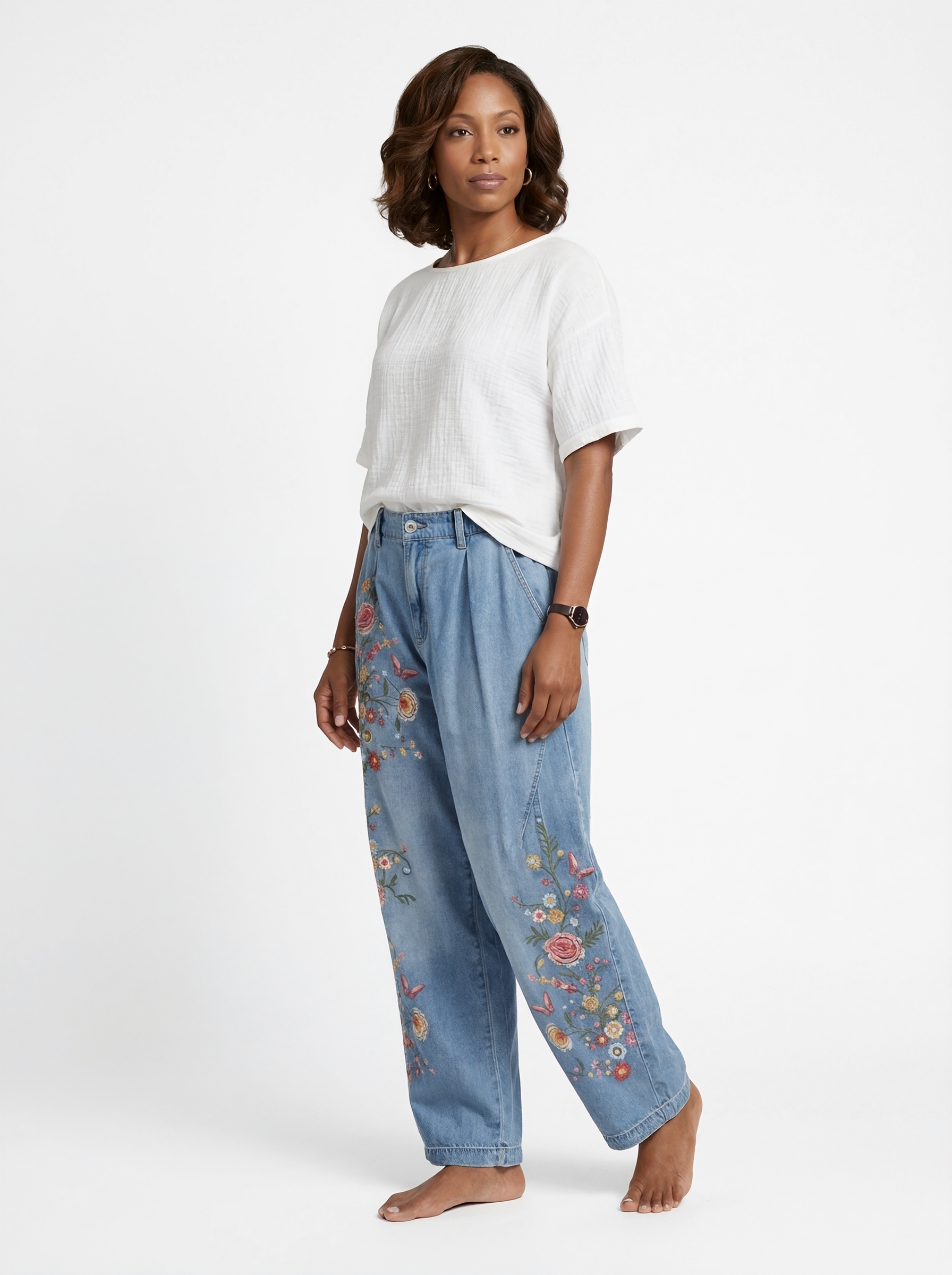Floral Embroidered Cargo Pants