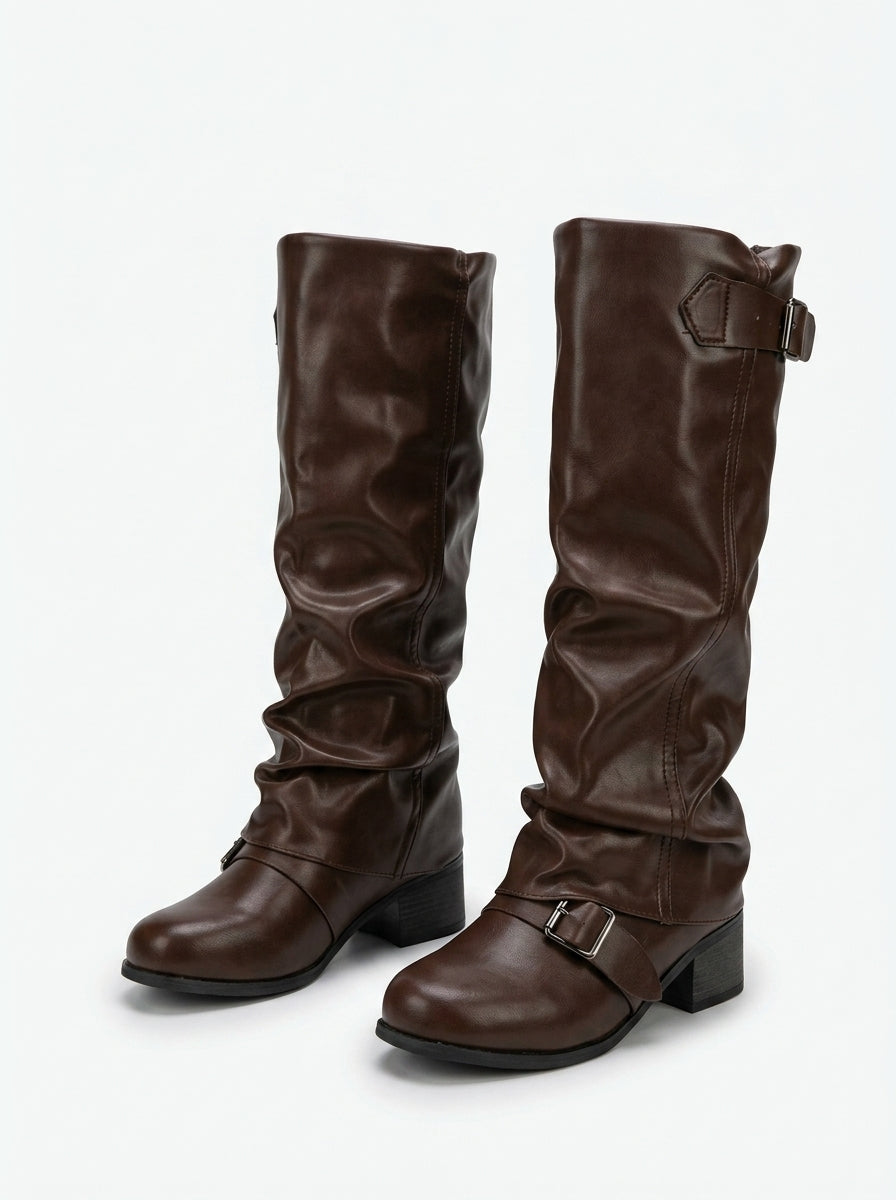 Vegan Leather Knee High Slouchy Boots