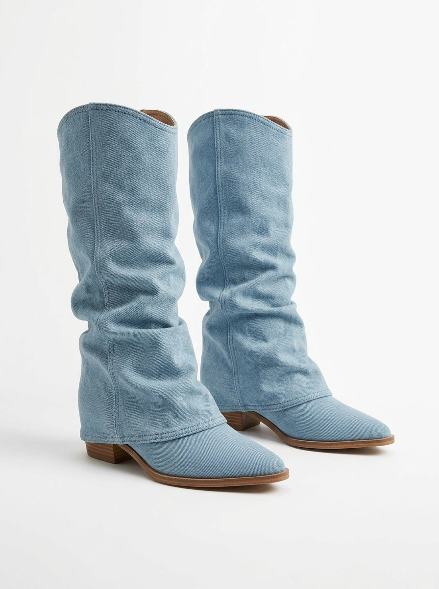 Denim Knee-High Boots