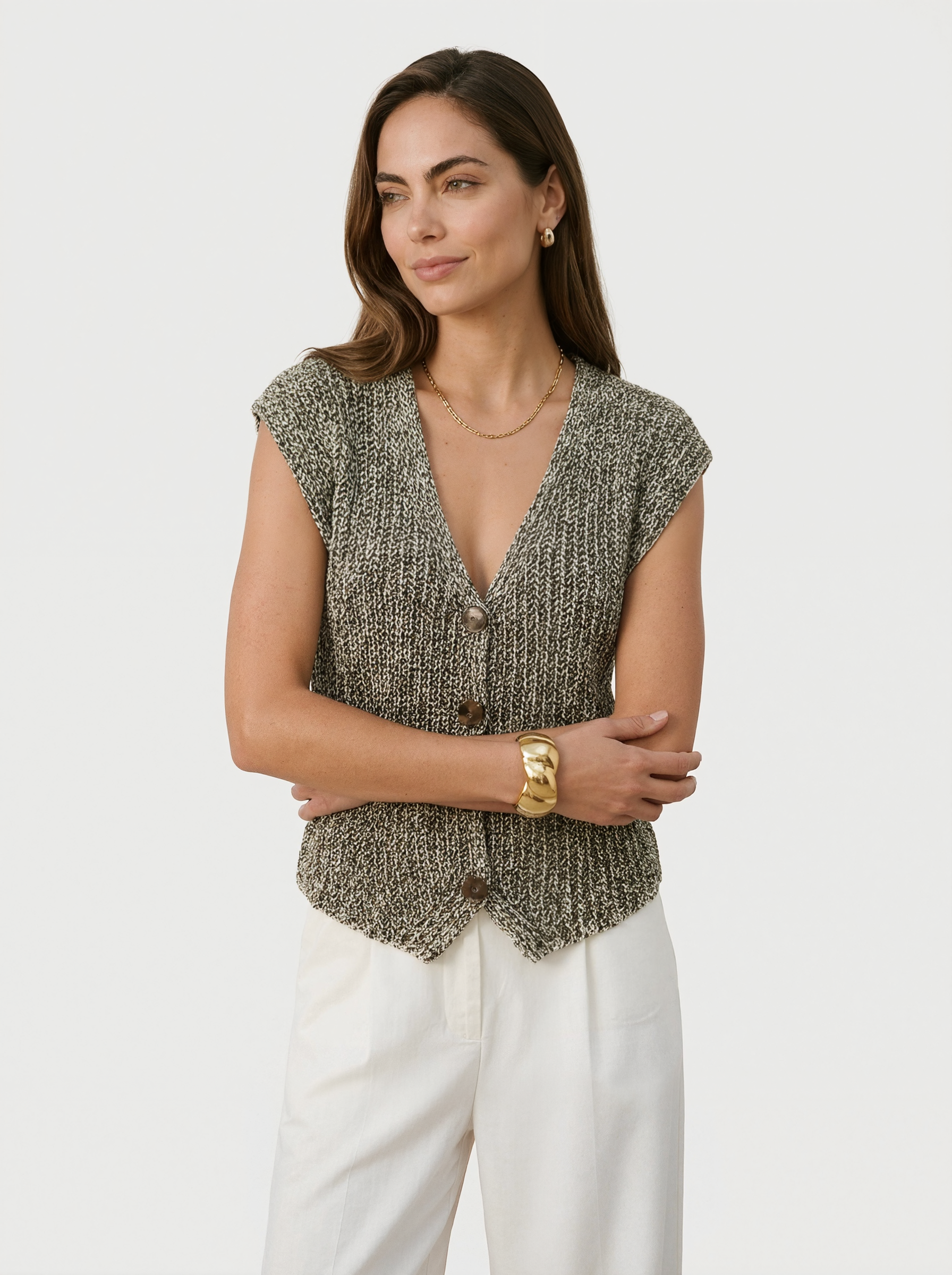 Textured Button Knit Vest