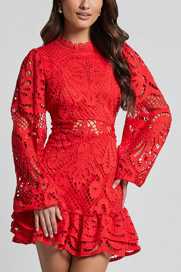 Lace Puff Sleeve Midi Dress