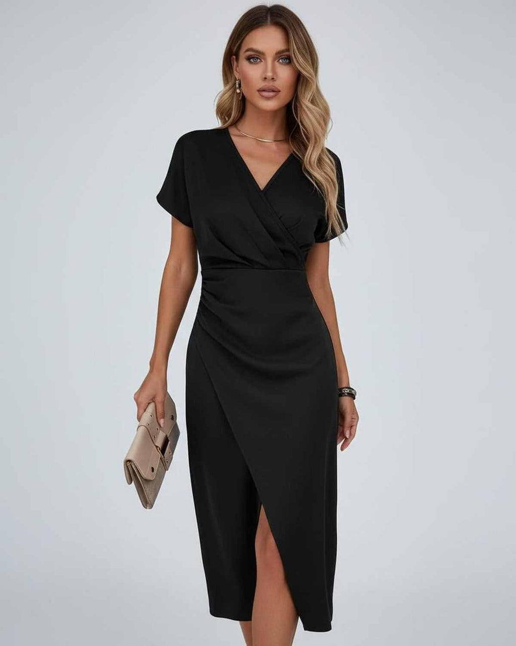 Wrap Short Sleeve Midi Dress