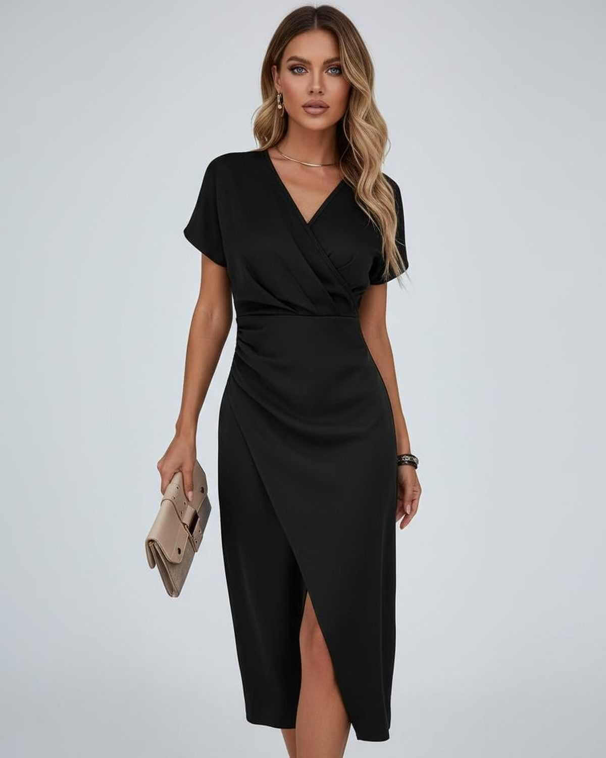 Wrap Short Sleeve Midi Dress