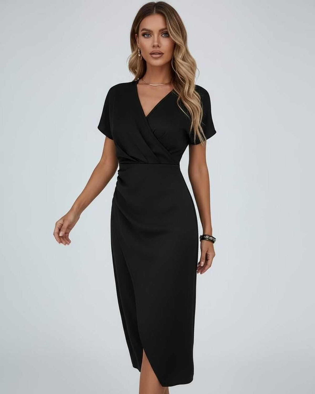 Wrap Short Sleeve Midi Dress