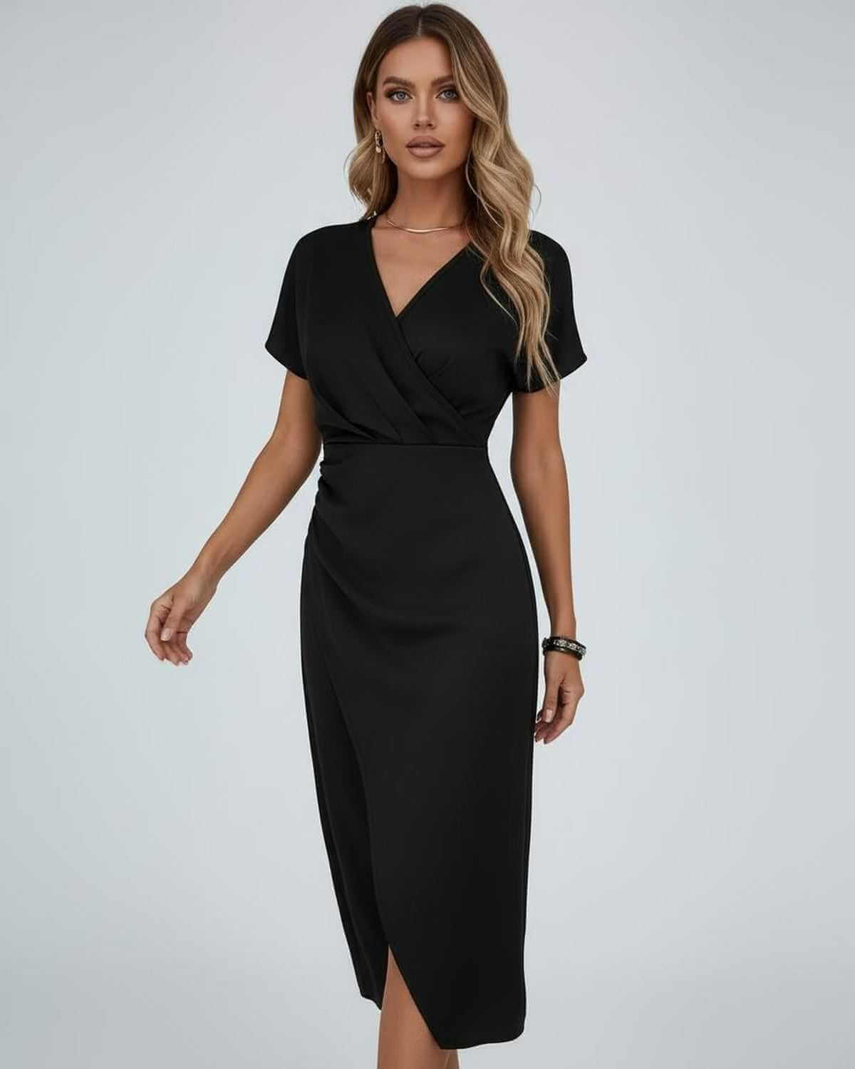 Wrap Short Sleeve Midi Dress