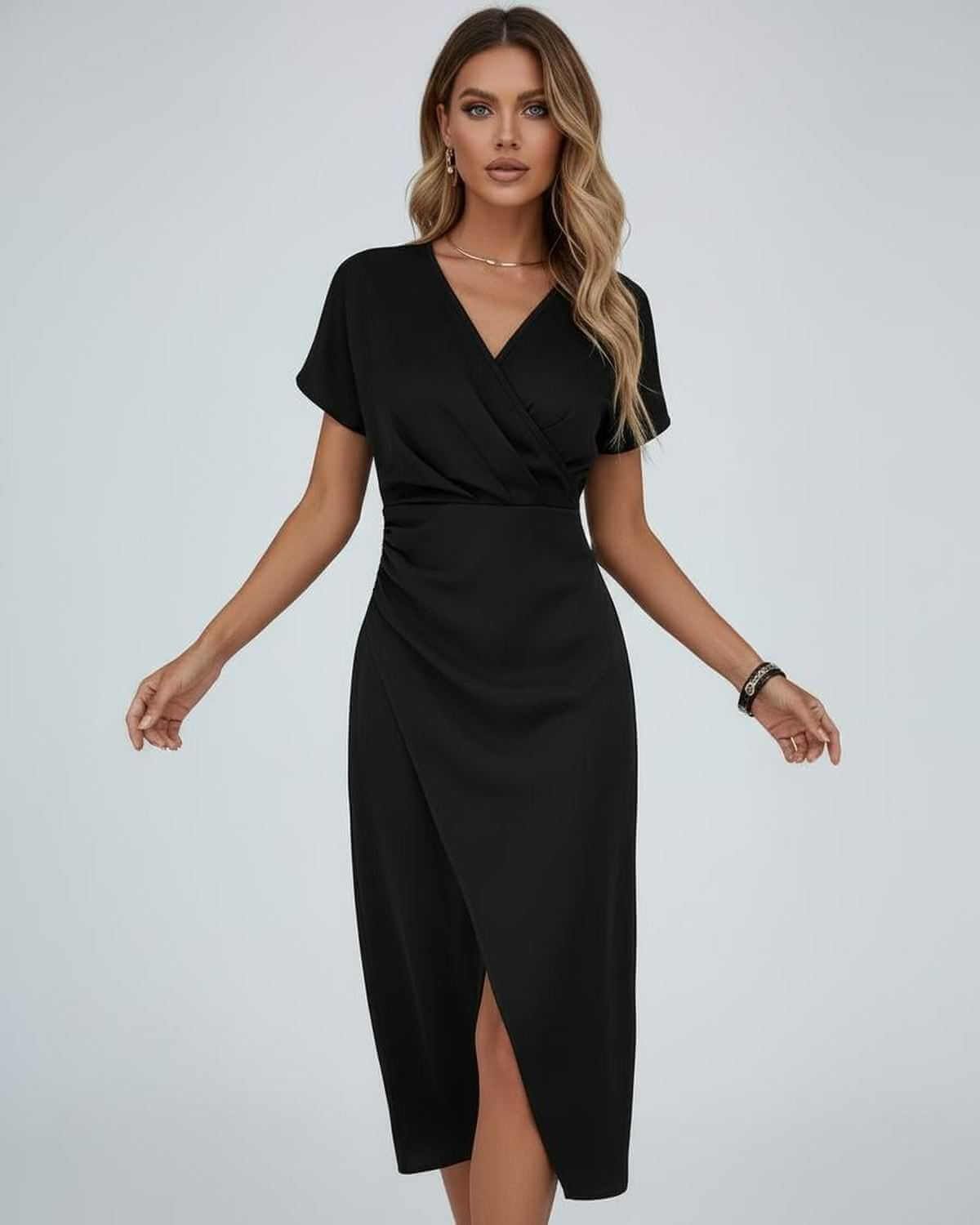 Wrap Short Sleeve Midi Dress