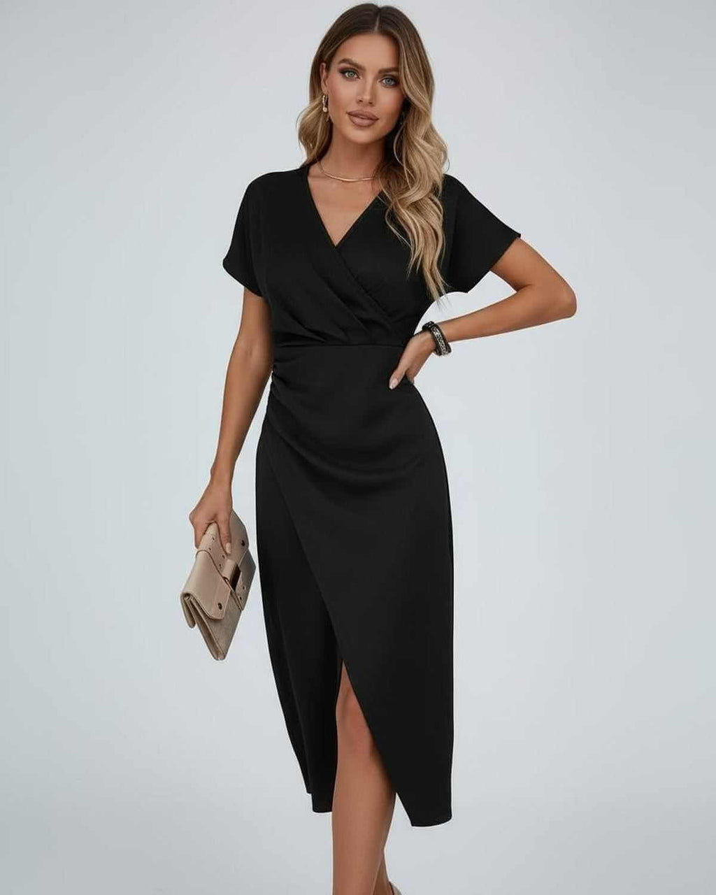 Wrap Short Sleeve Midi Dress