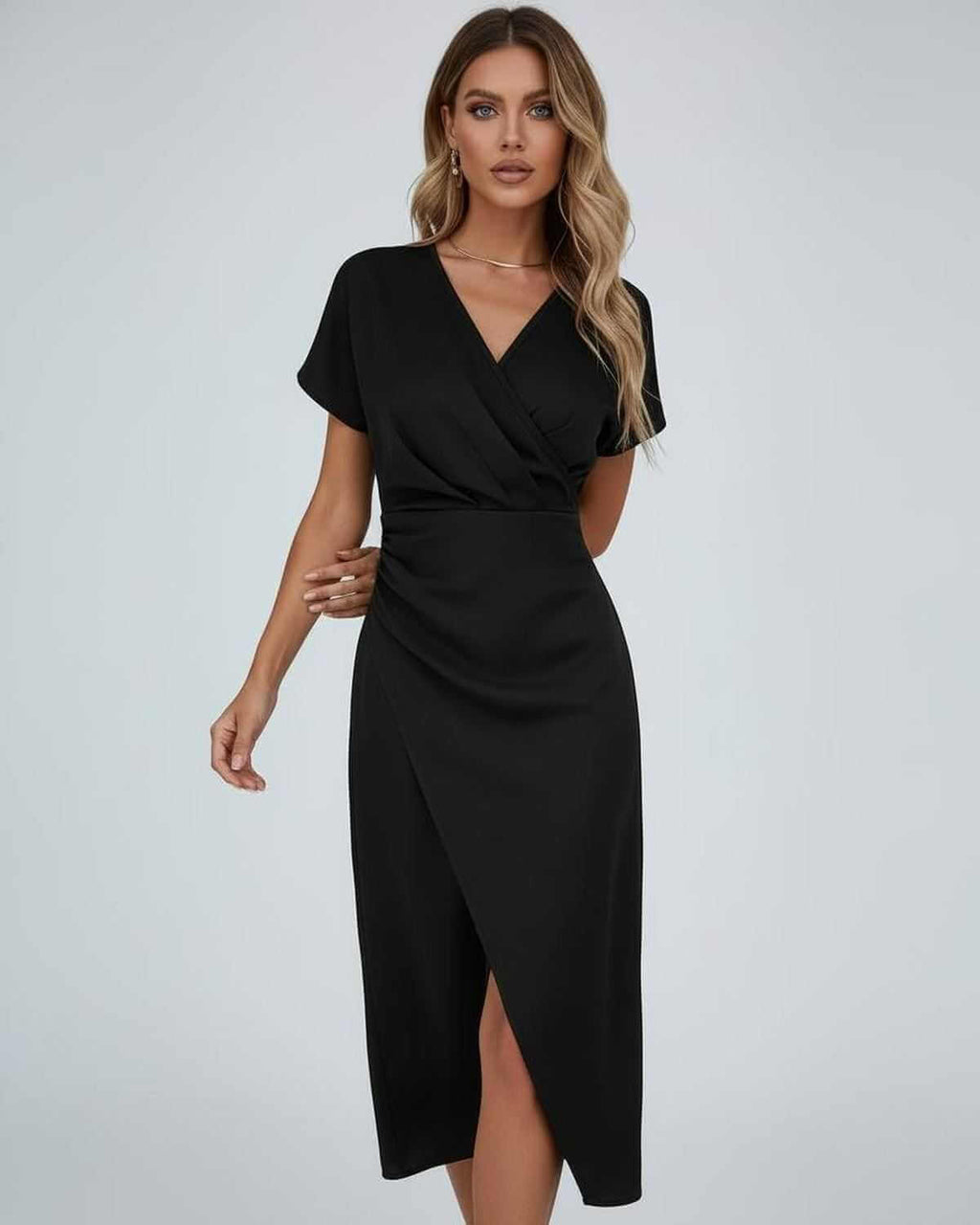 Wrap Short Sleeve Midi Dress