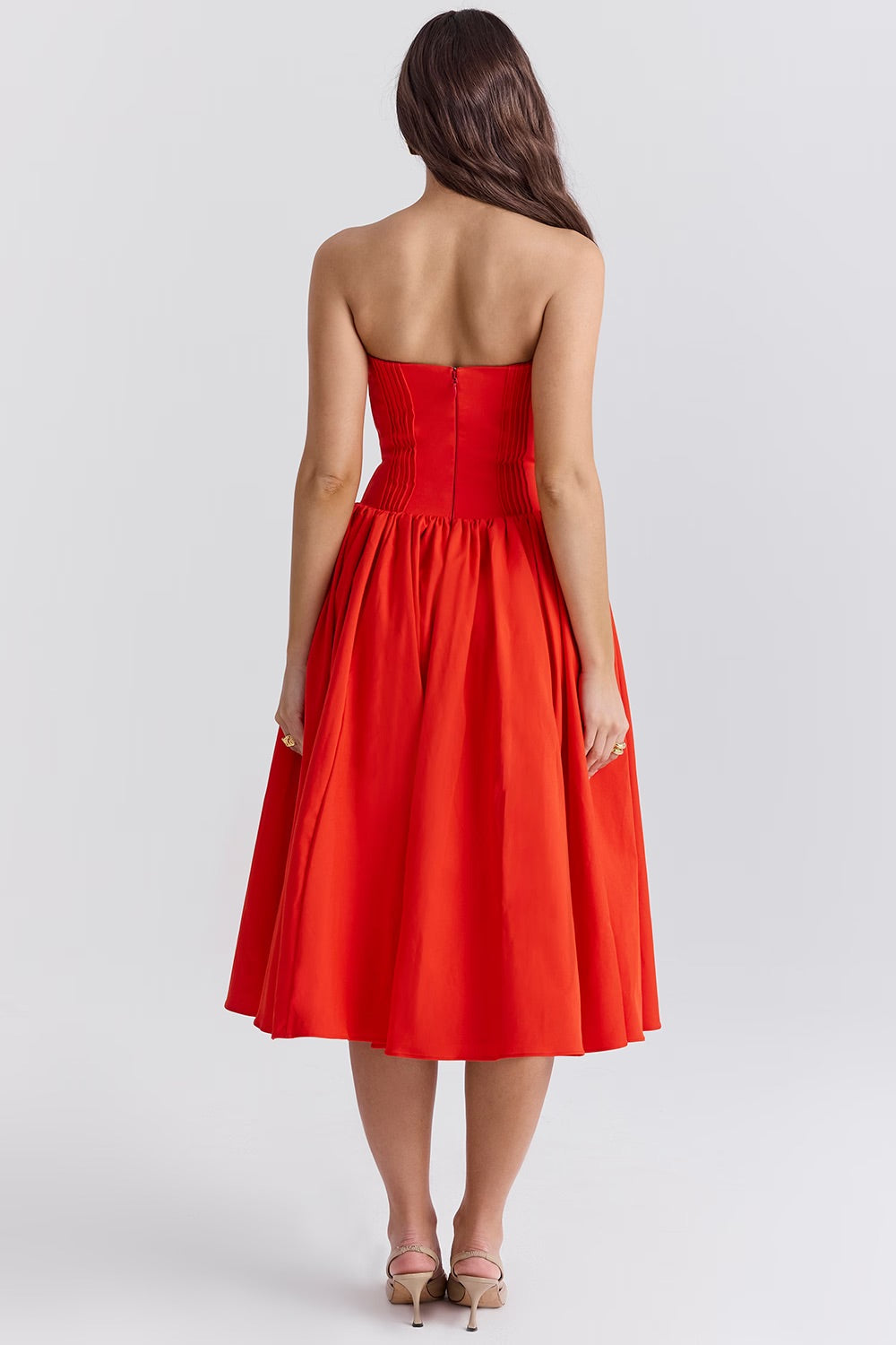Red Strapless Midi Dress