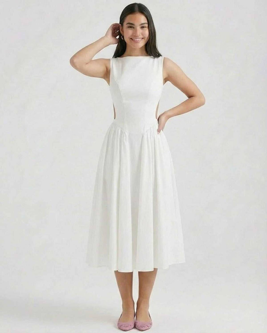 Pleated Cut Out Midi Dress
