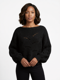 Textured Openwork Puff Sleeve Sweater