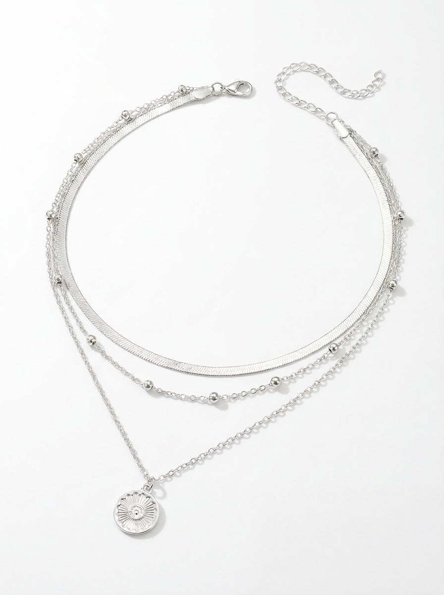 Silver Triple Layered Pendant Necklace