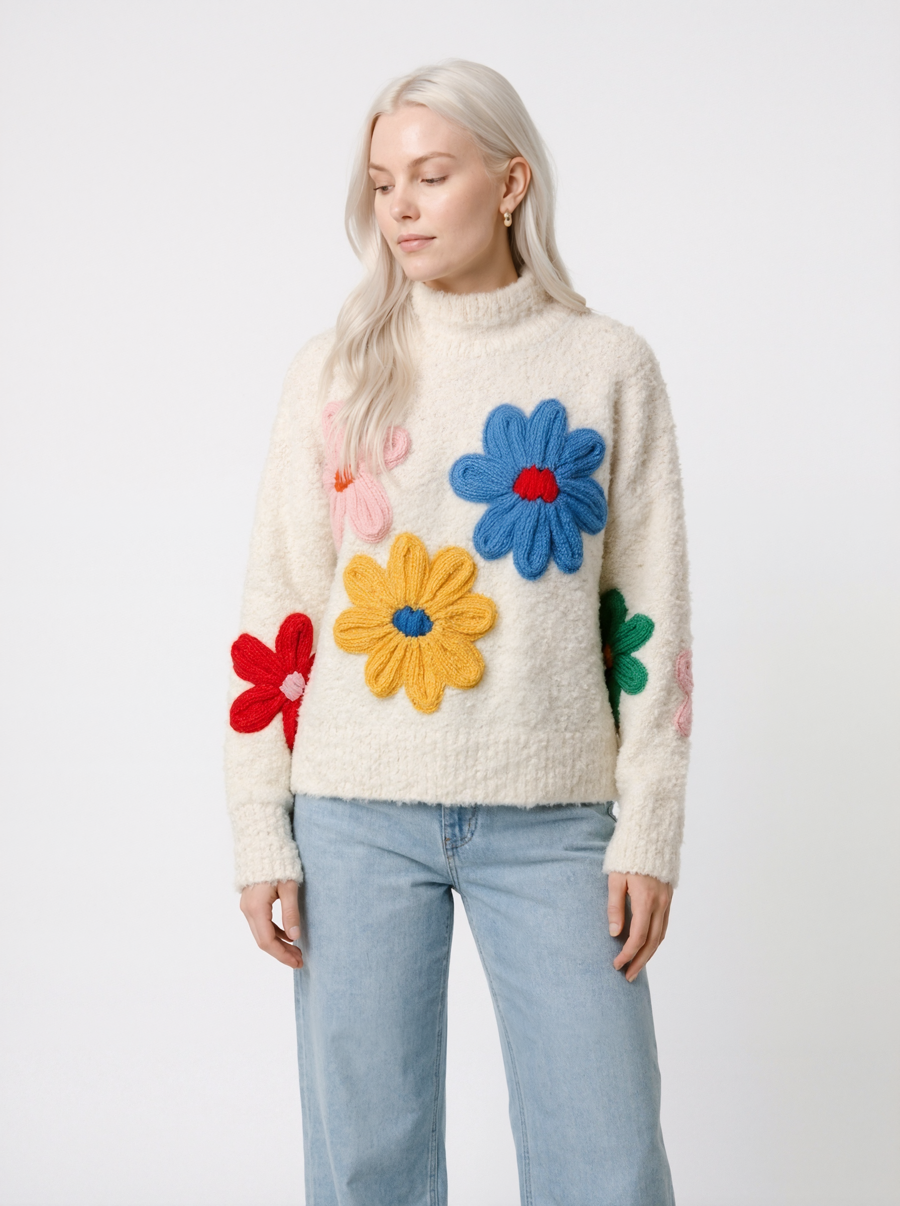 Relaxed Fit Floral Knit Sweater