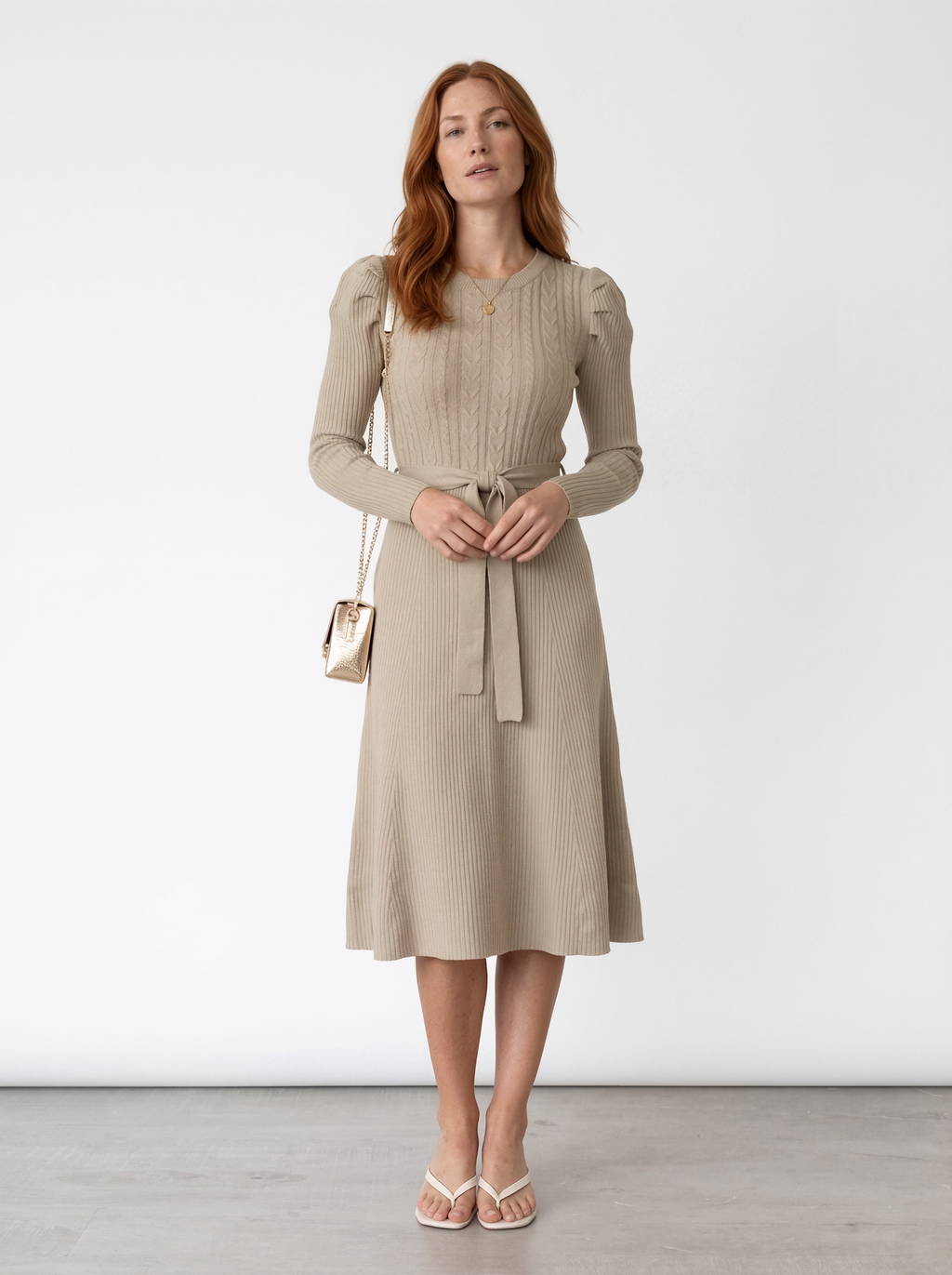 Knit Belted Midi Dress