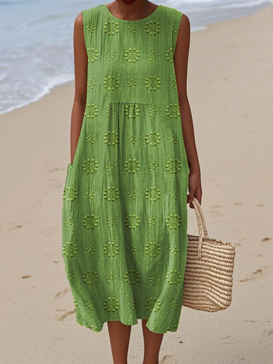 Relaxed Fit Textured Sleeveless Midi Dress