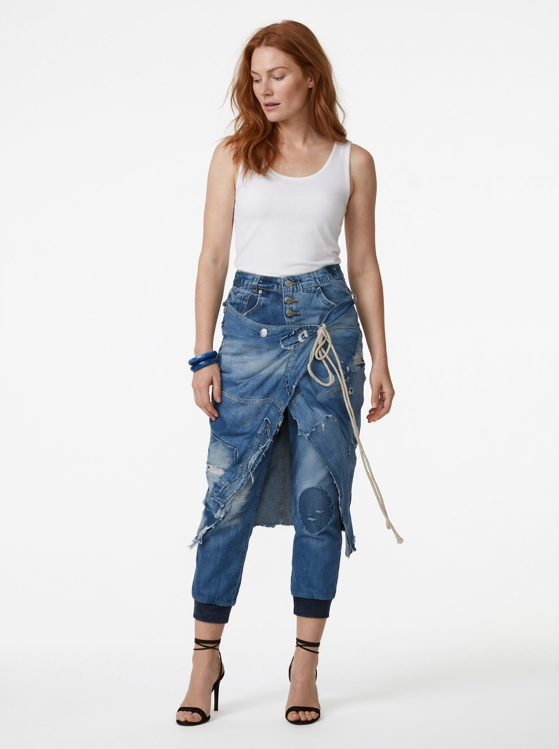 Deconstructed High Waist Jeans
