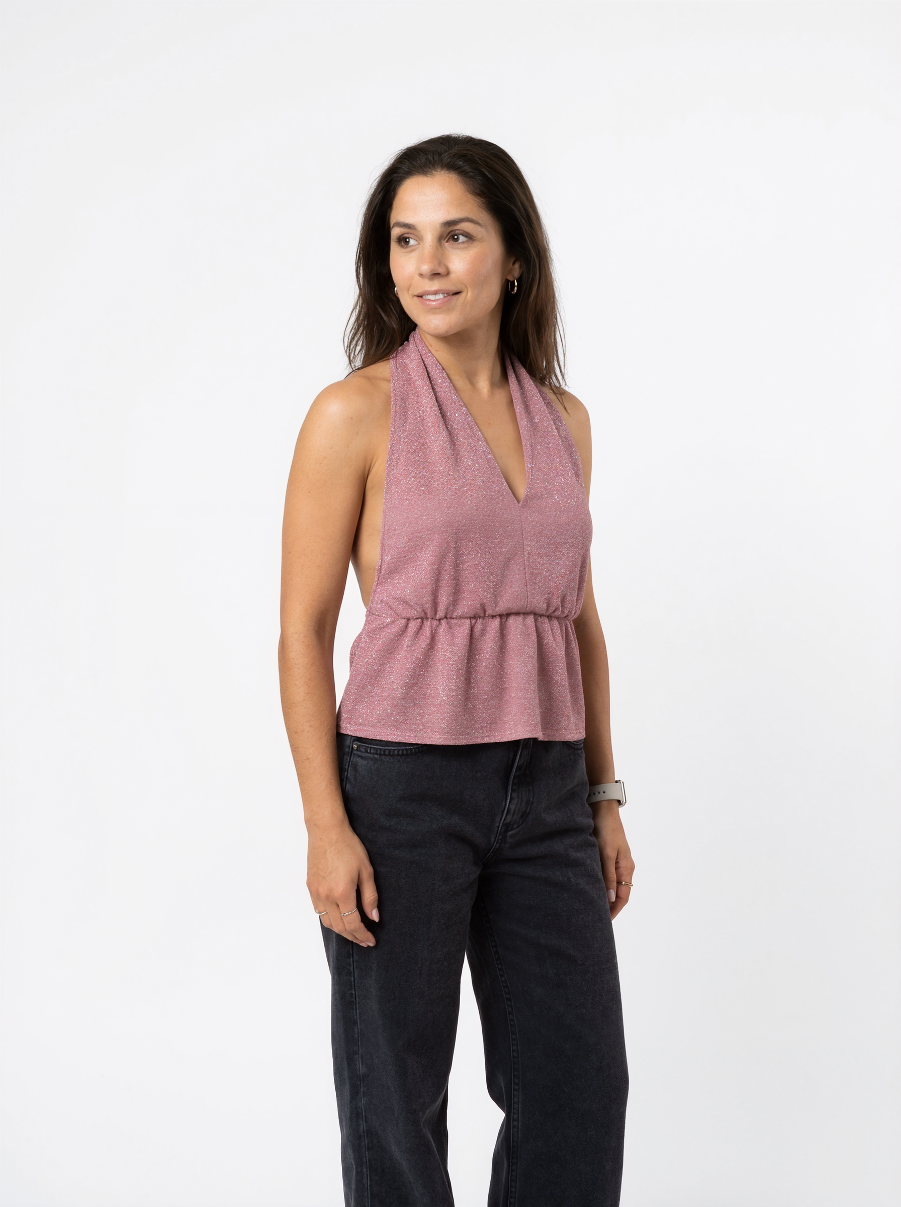 Shimmer Peplum Halter Top