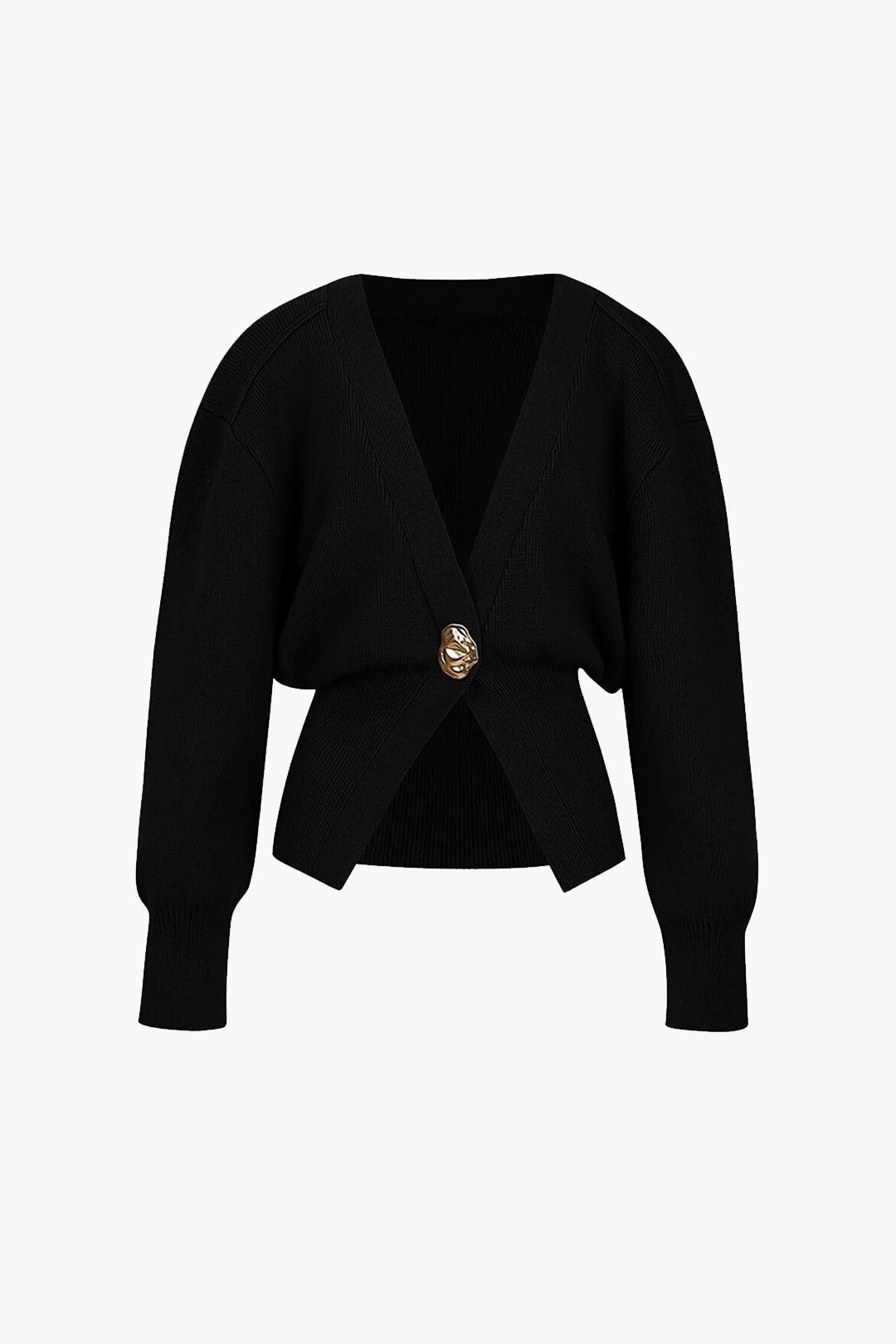 Ribbed Knit Wrap Top with Gold Button