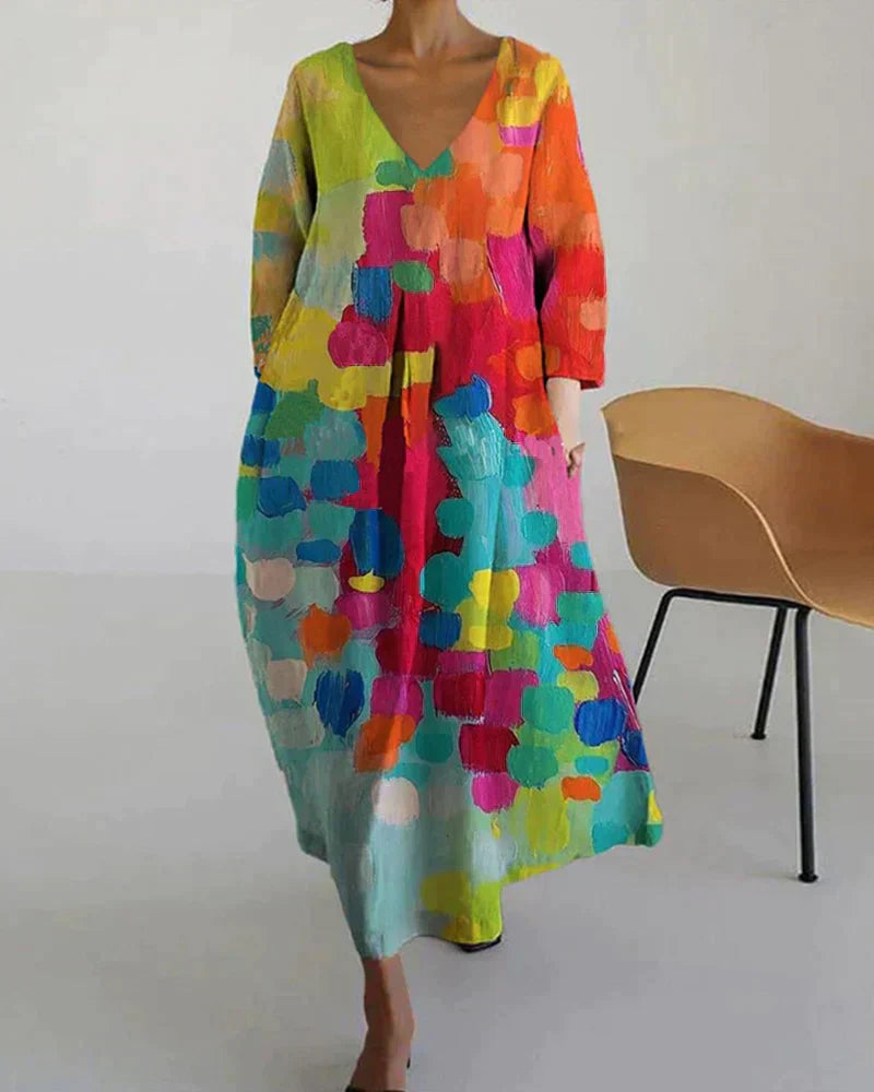 Colorful Abstract Print A-Line Dress