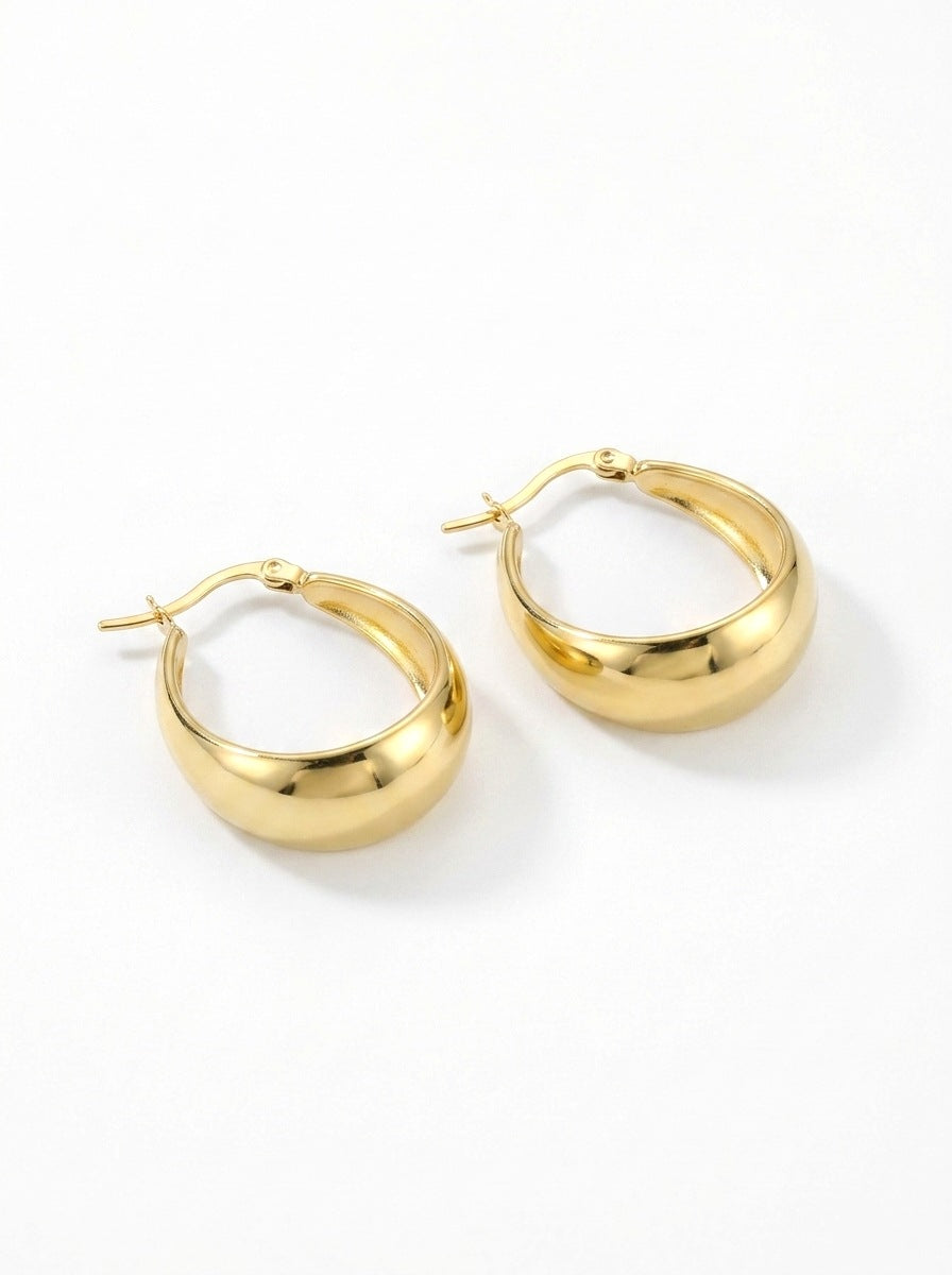 Chunky Gold Tone Stainless Steel Hoop Earrings