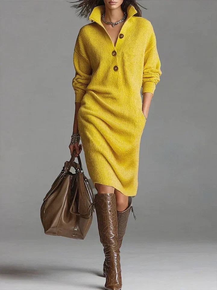 Ribbed Button Front Midi Dress
