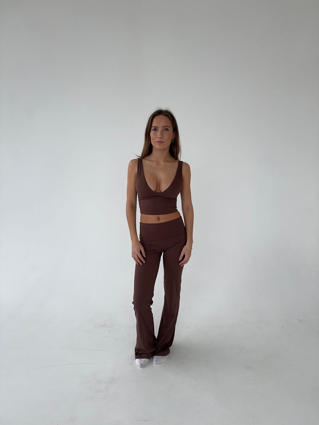 Brown High-Waisted Flared Leggings