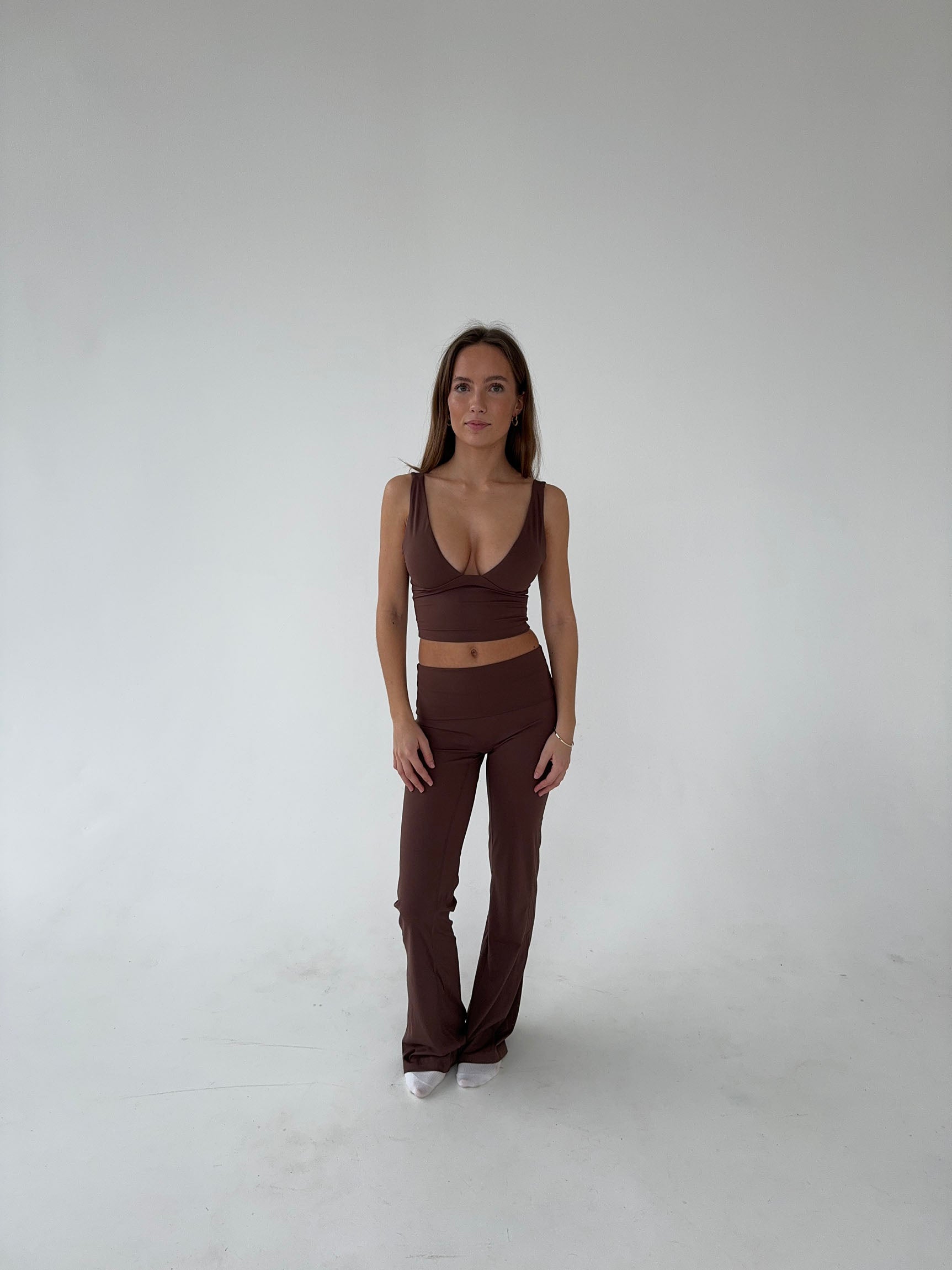 Brown High-Waisted Flared Leggings