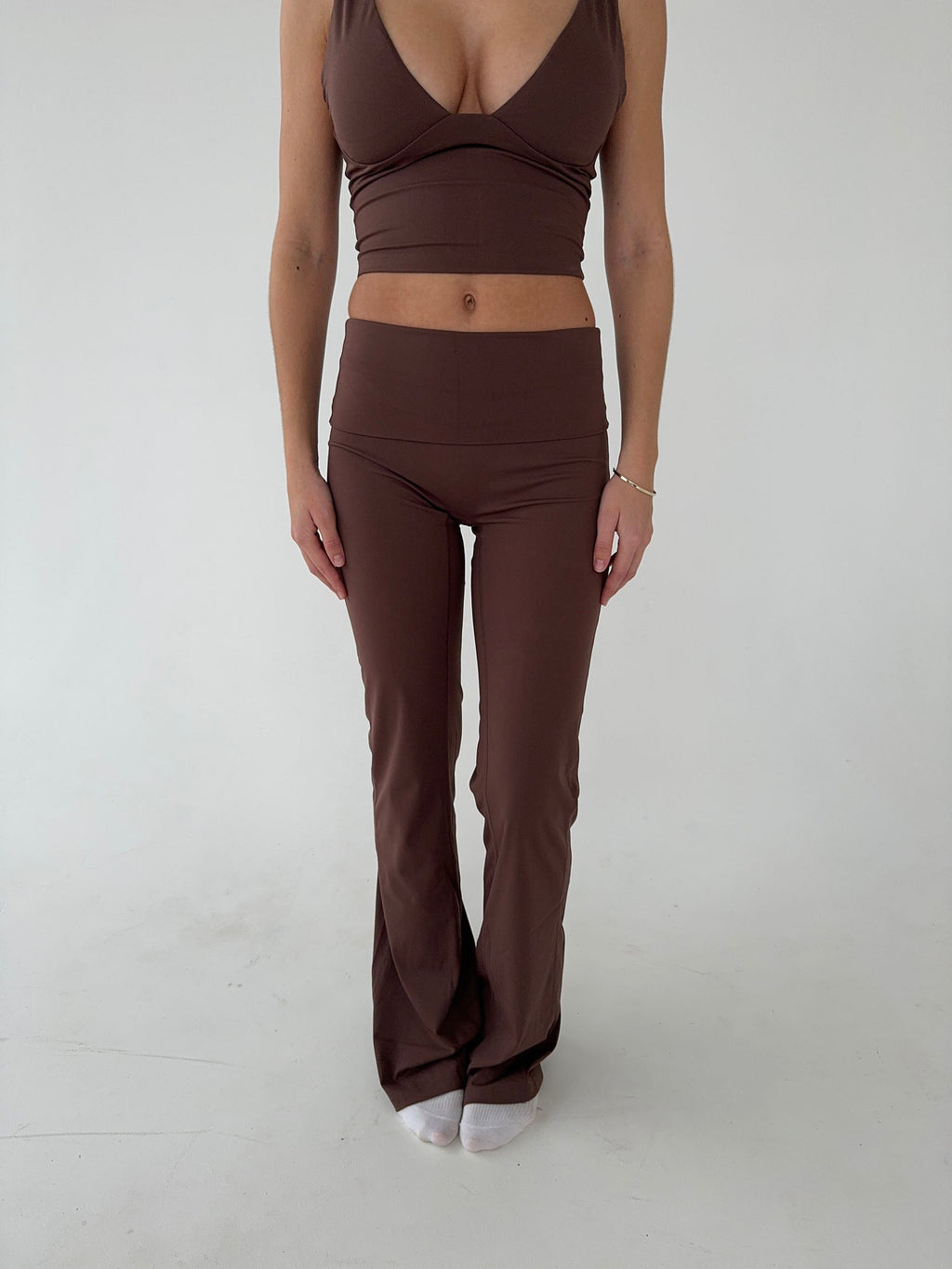 Brown High-Waisted Flared Leggings