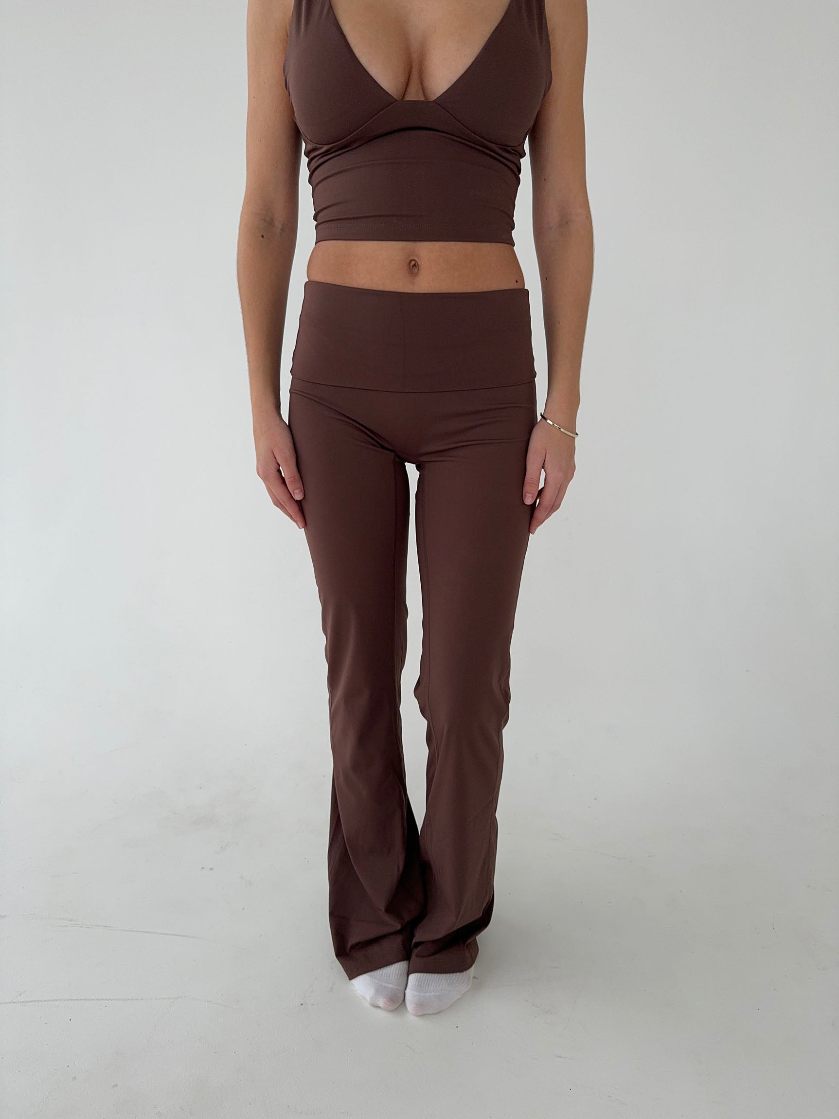 Brown High-Waisted Flared Leggings