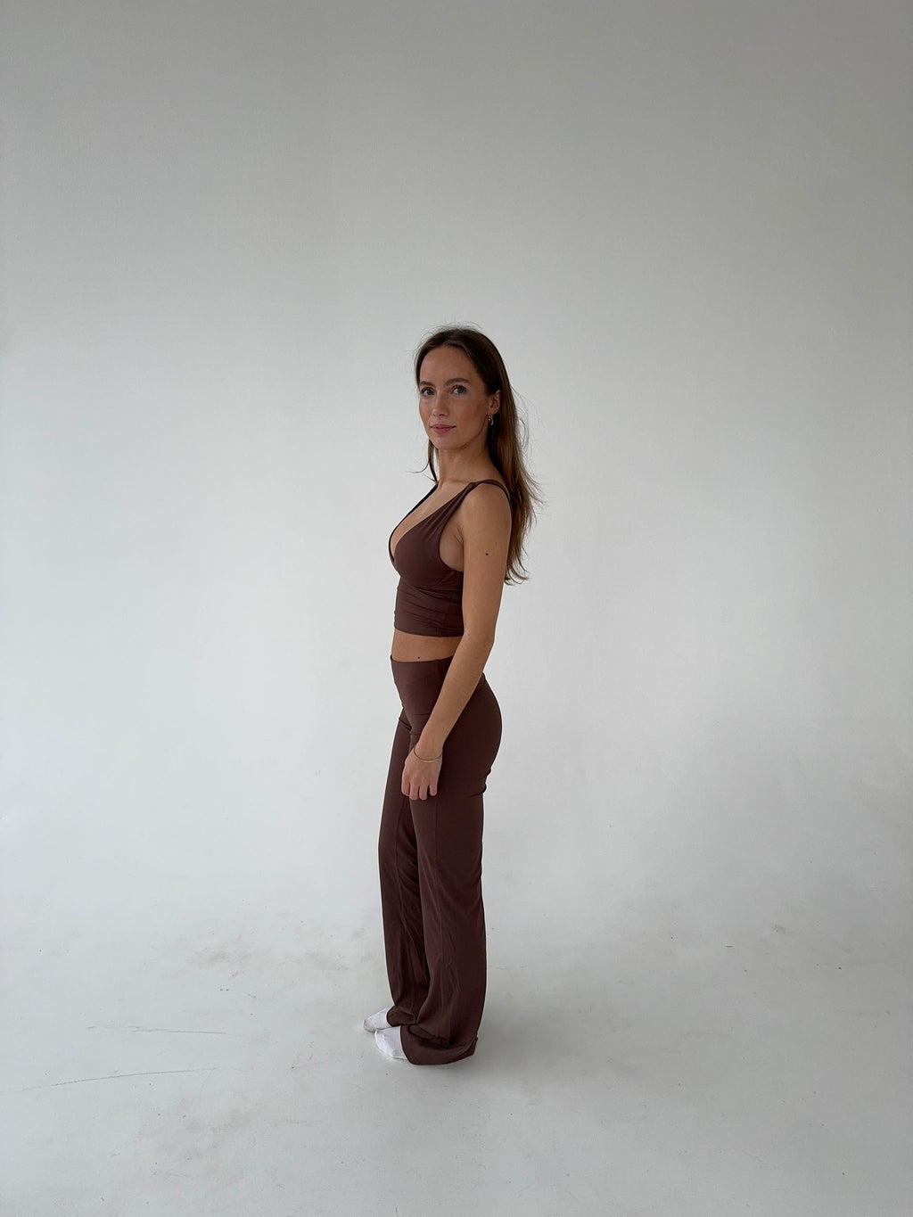 Brown High-Waisted Flared Leggings