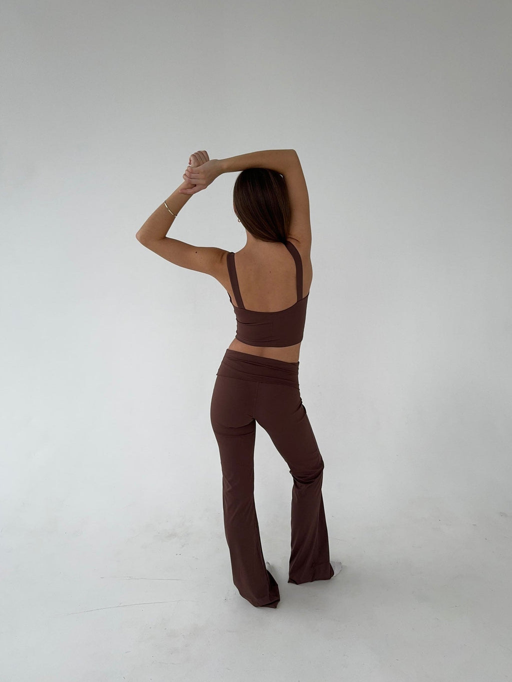 Brown High-Waisted Flared Leggings