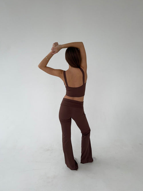 Brown High-Waisted Flared Leggings