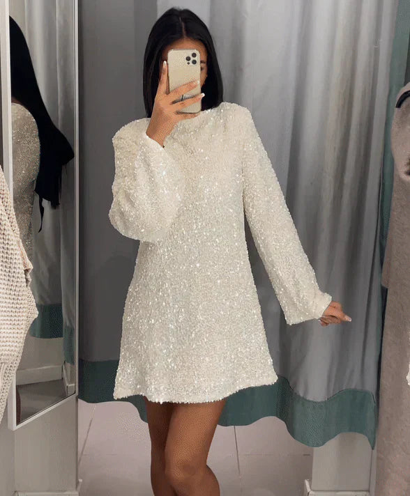 Sequin Long-Sleeve Mini Dress